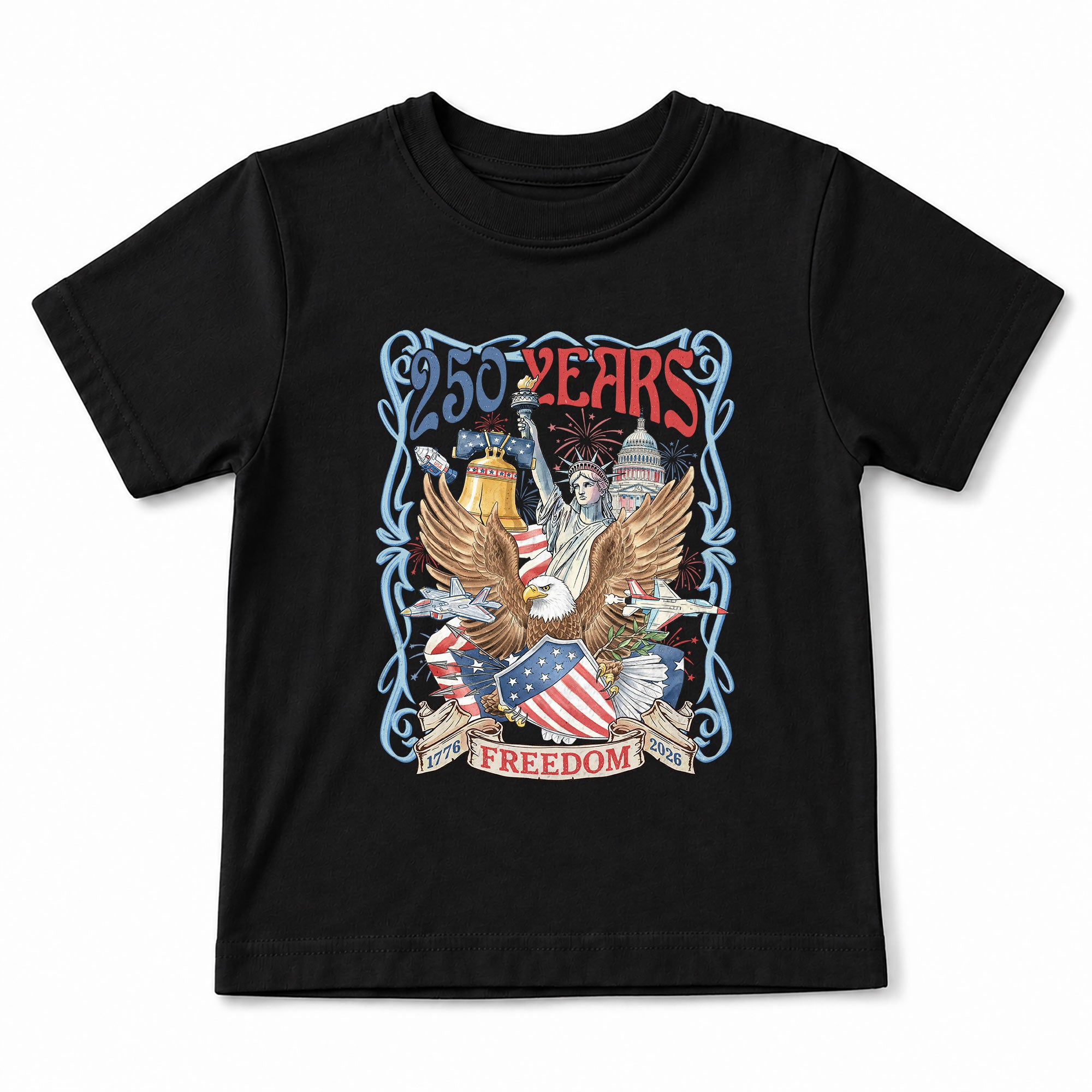 Kids T Shirt 1776-2026 Patriotic 250 Years Freedom Eagle Shield Independence Day Tee