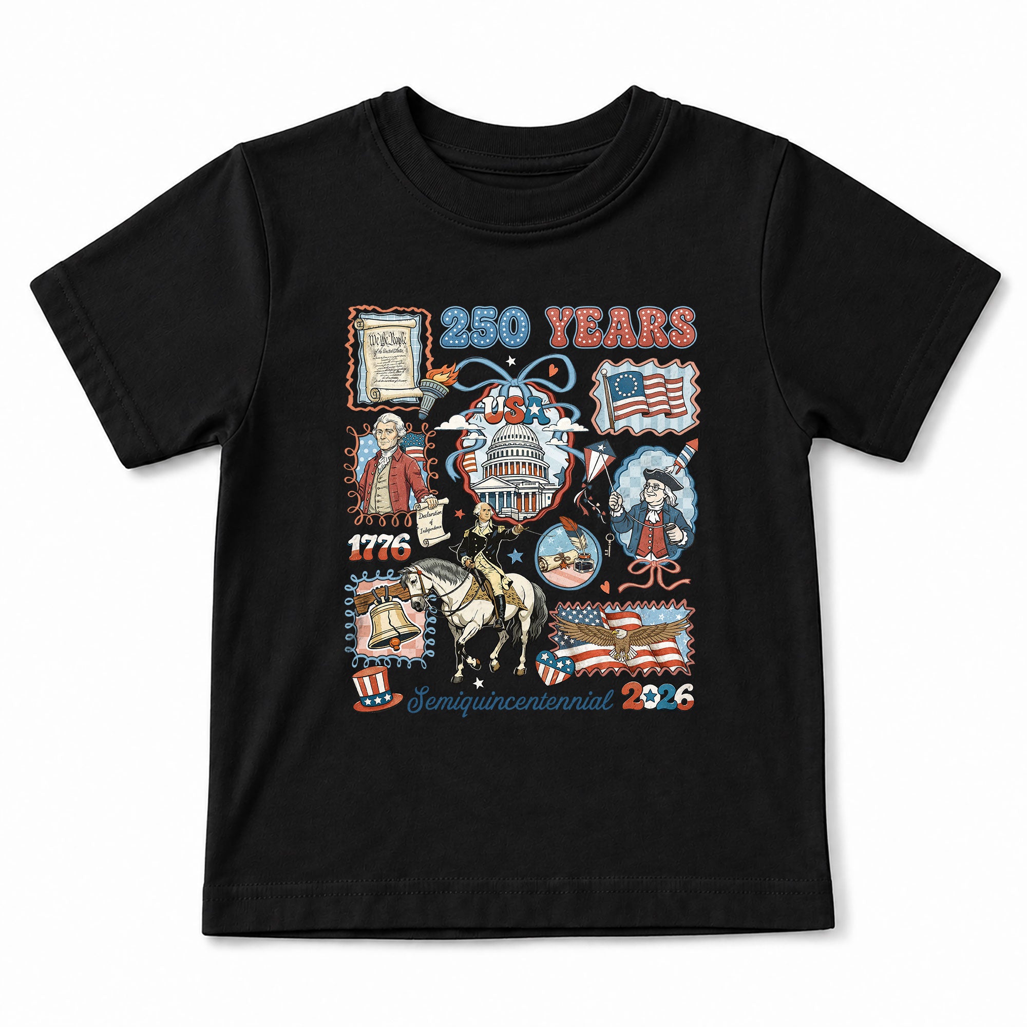 Kids T Shirt Patriotic 1776-2026 250 Years History US Capitol Independence Day Tee