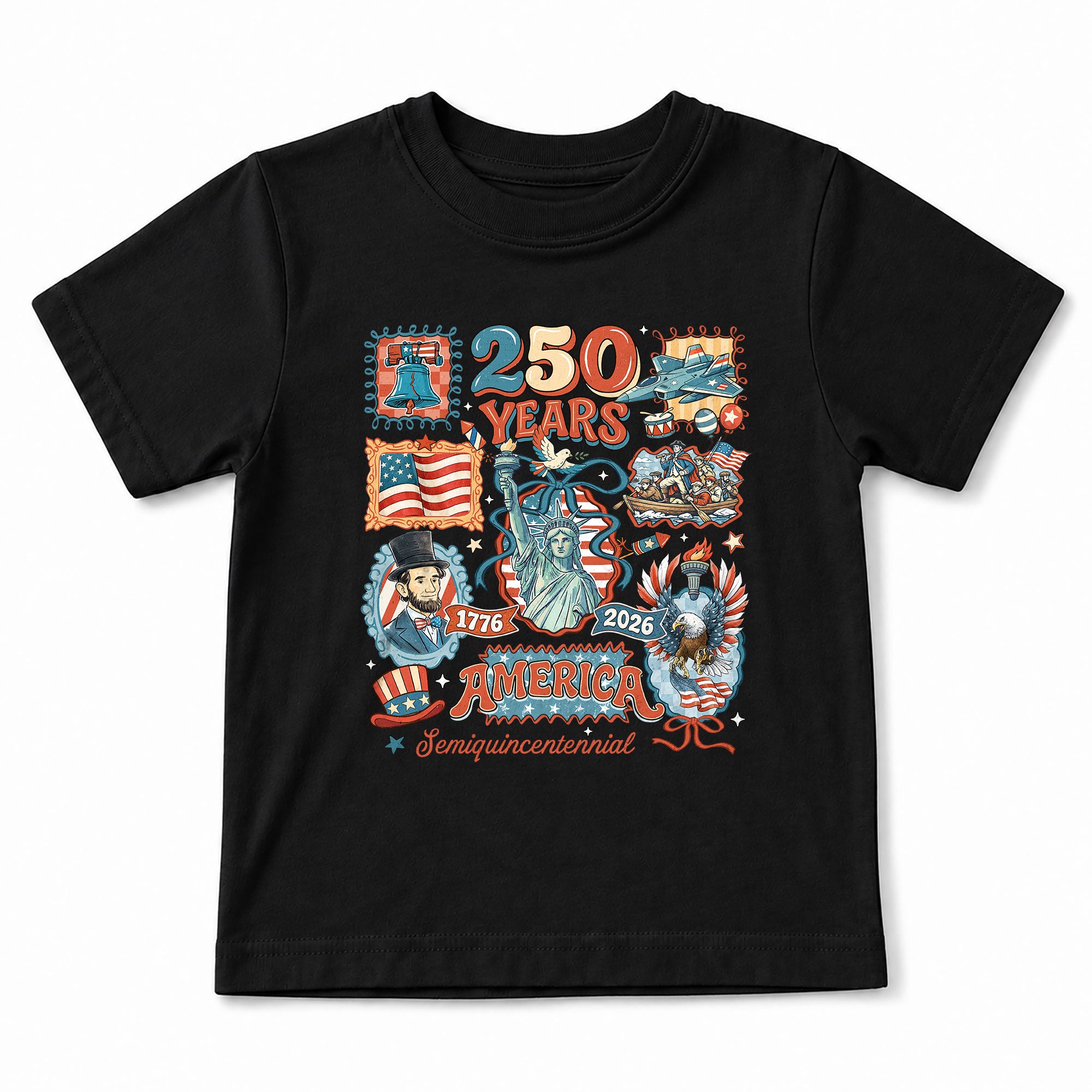 Kids T Shirt Patriotic 250 Years Eagle US Flag History 1776-2026 Independence Day Tee