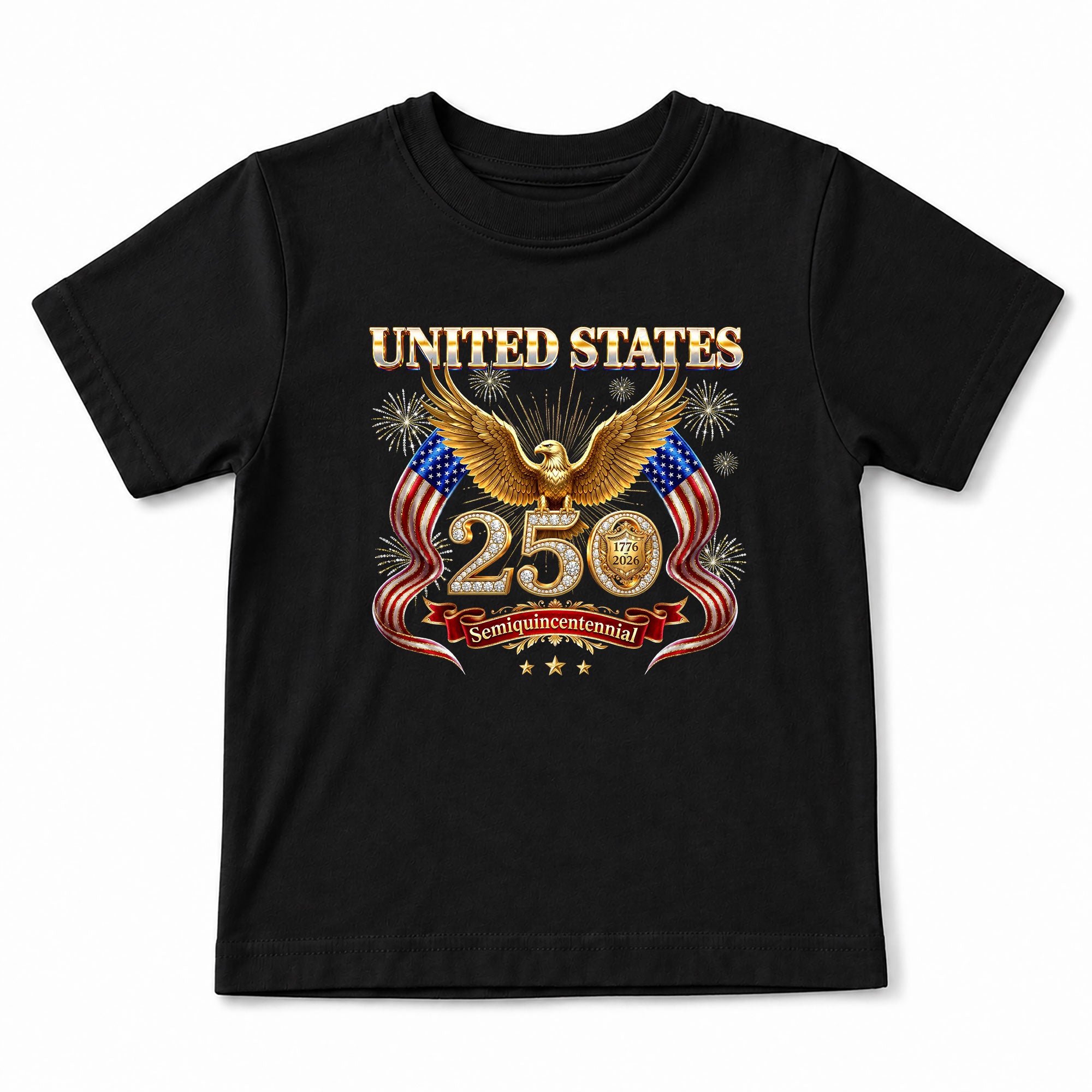 250 Years Kids T-Shirt Patriotic Golden Eagle Fireworks American Flag 1776-2026 Youth