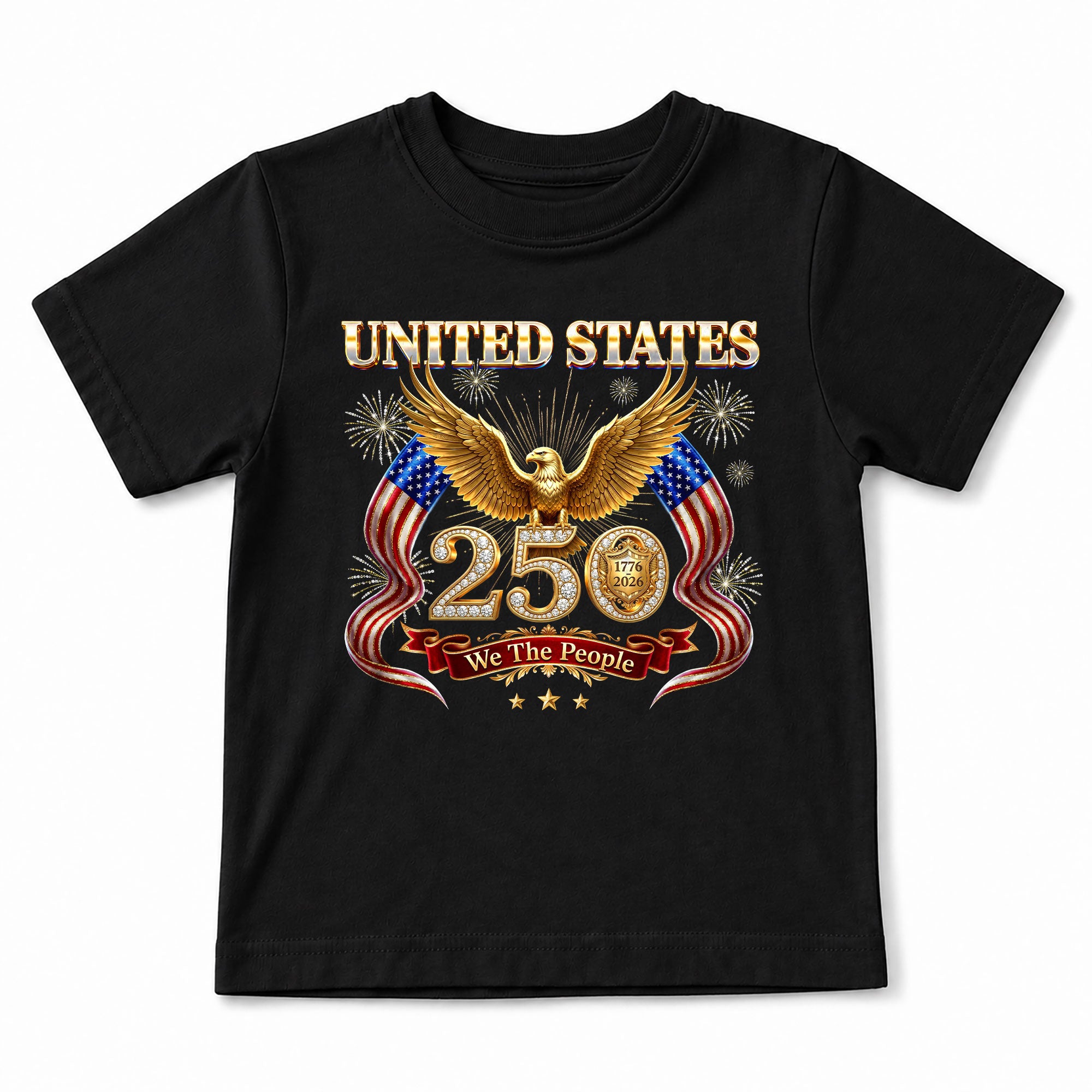 250 Years Kids T-Shirt Patriotic Golden Eagle Fireworks American Flag 1776-2026 Youth