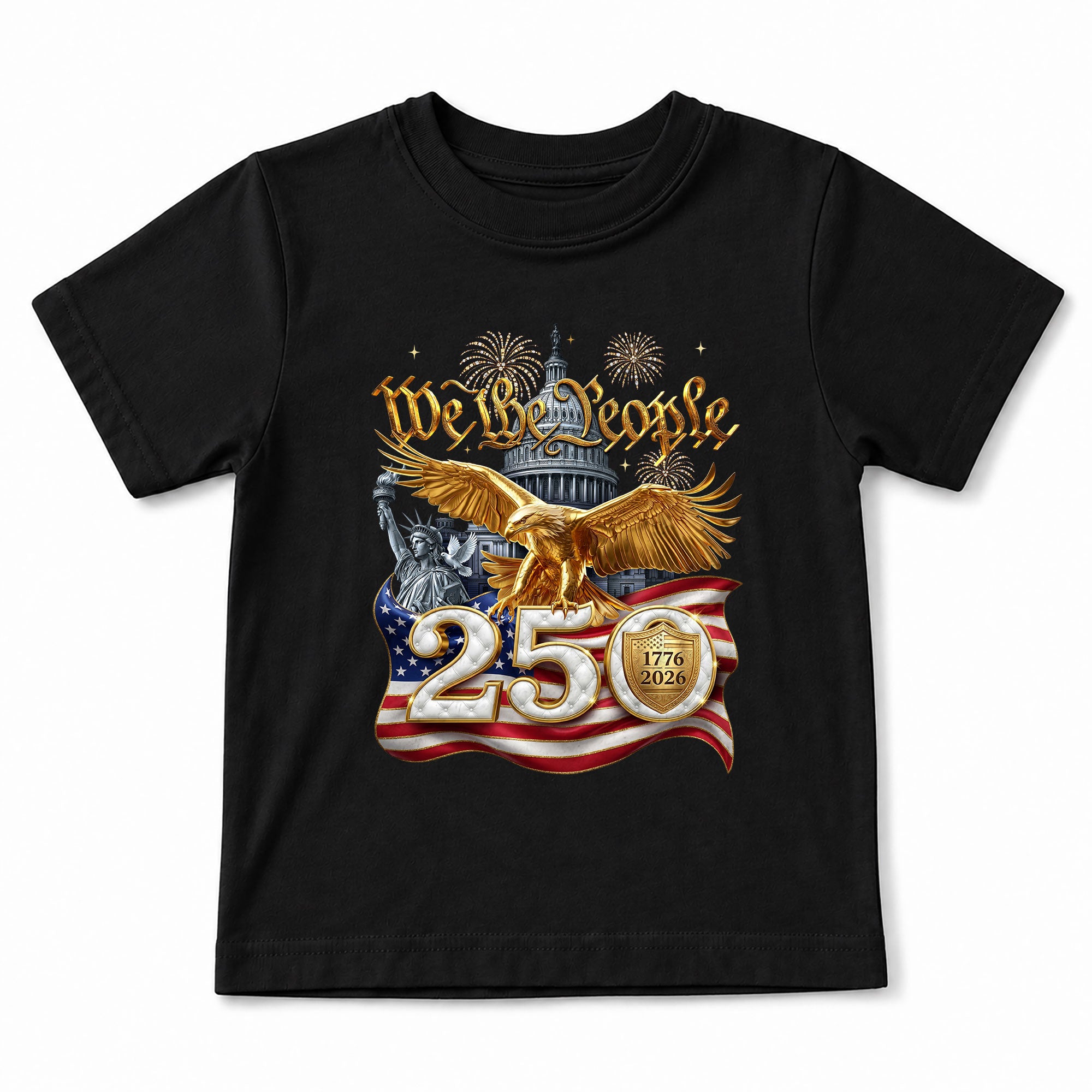 250 Years Kids T-Shirt We The People Patriotic Golden Eagle American Flag Youth Tee