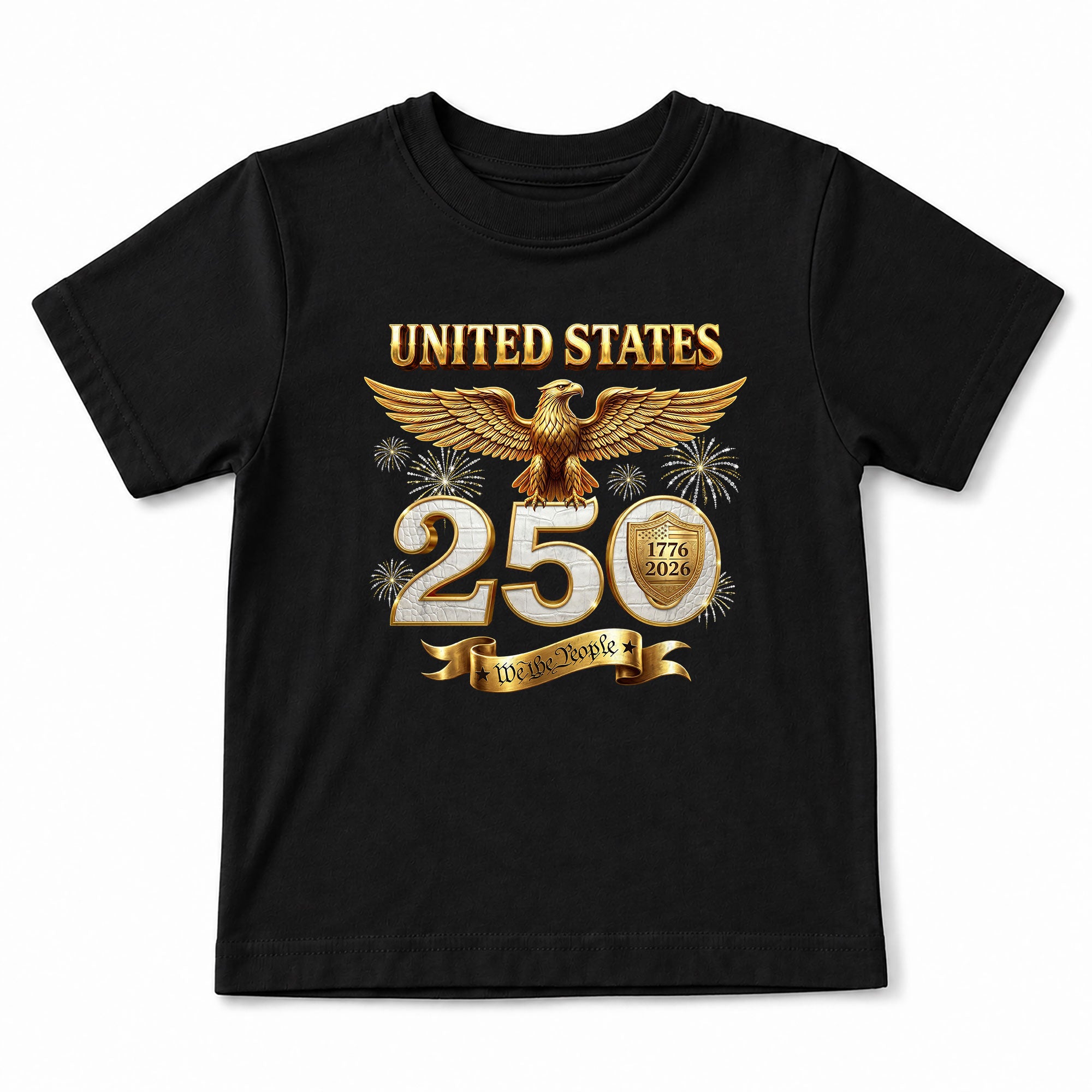 250 Years Kids T-Shirt We The People Patriotic Eagle Gold Shield 1776-2026 Youth Tee