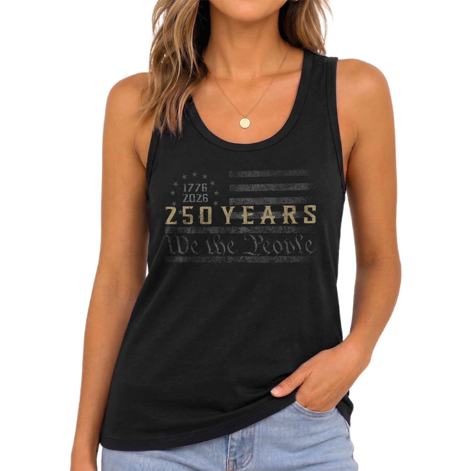 We The People 250 Years Tank Top Women 1776-2026 Vintage Patriotic US Flag Shirt