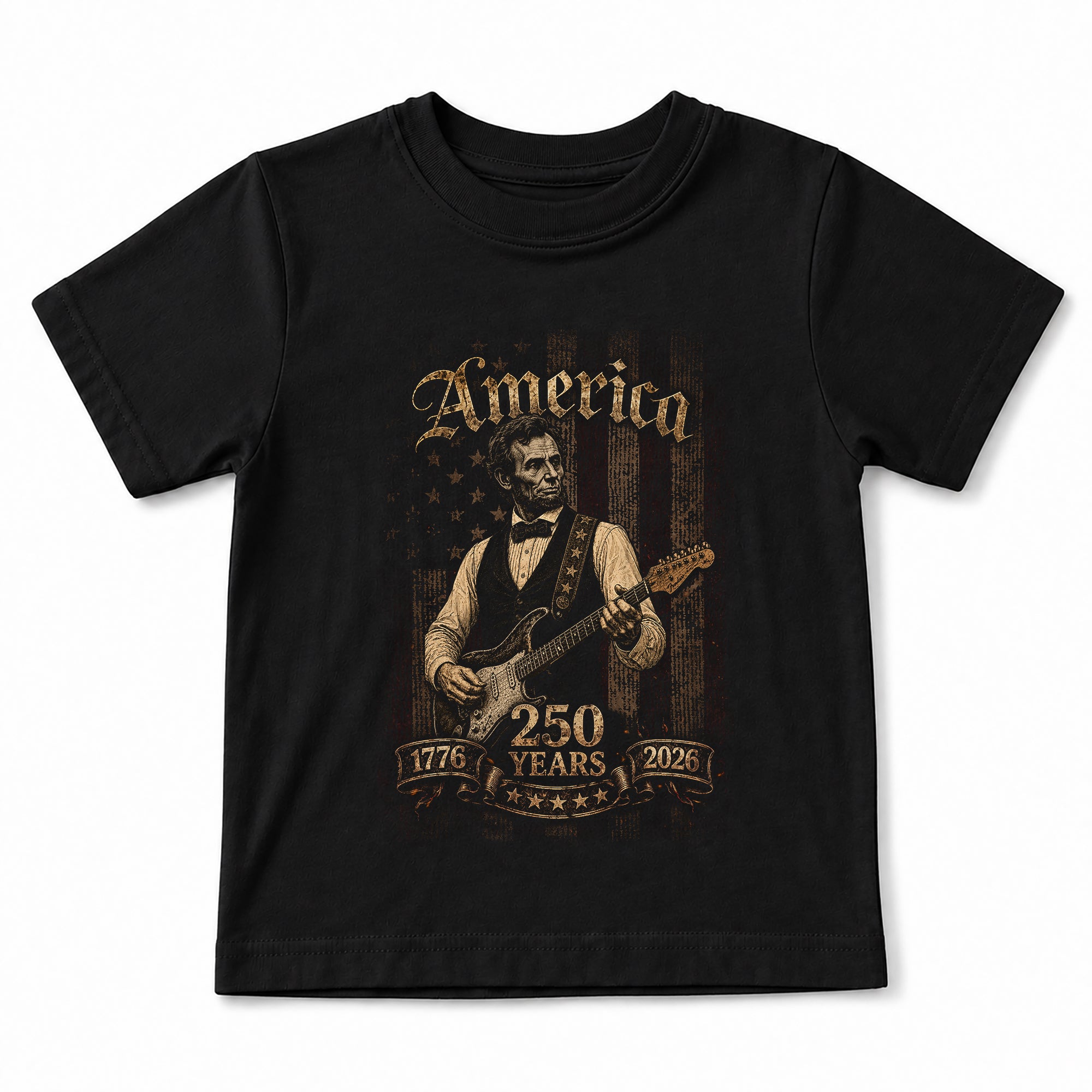 T-Shirt Kid Abraham Lincoln Guitar 1776-2026 Patriotic America 250 Years Youth Top