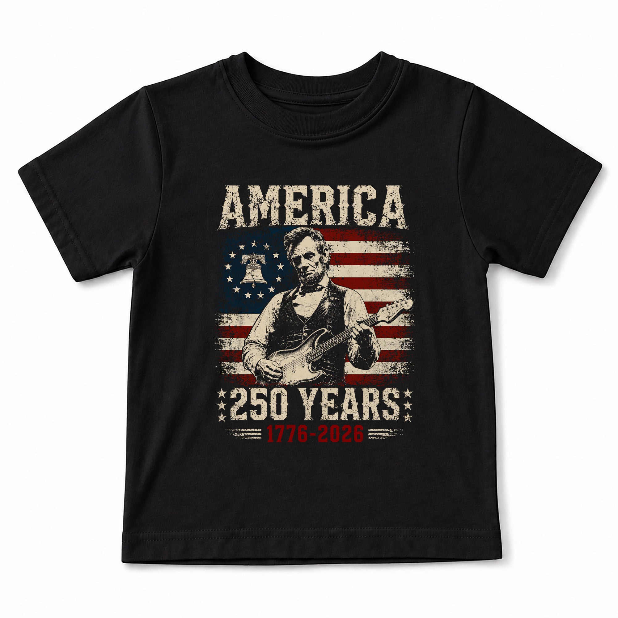 T-Shirt Kid Patriotic 1776-2026 America 250 Years Abraham Lincoln Guitar Children Shirt