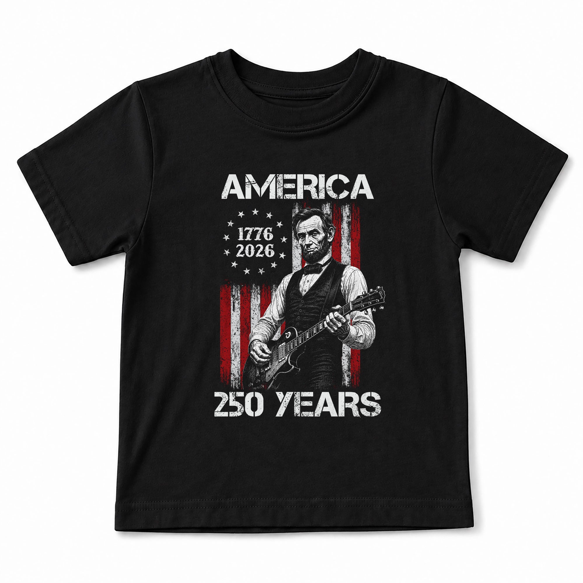 T-Shirt Kid Stars 1776-2026 America 250 Years Abraham Lincoln Guitar Boys Girls Tee