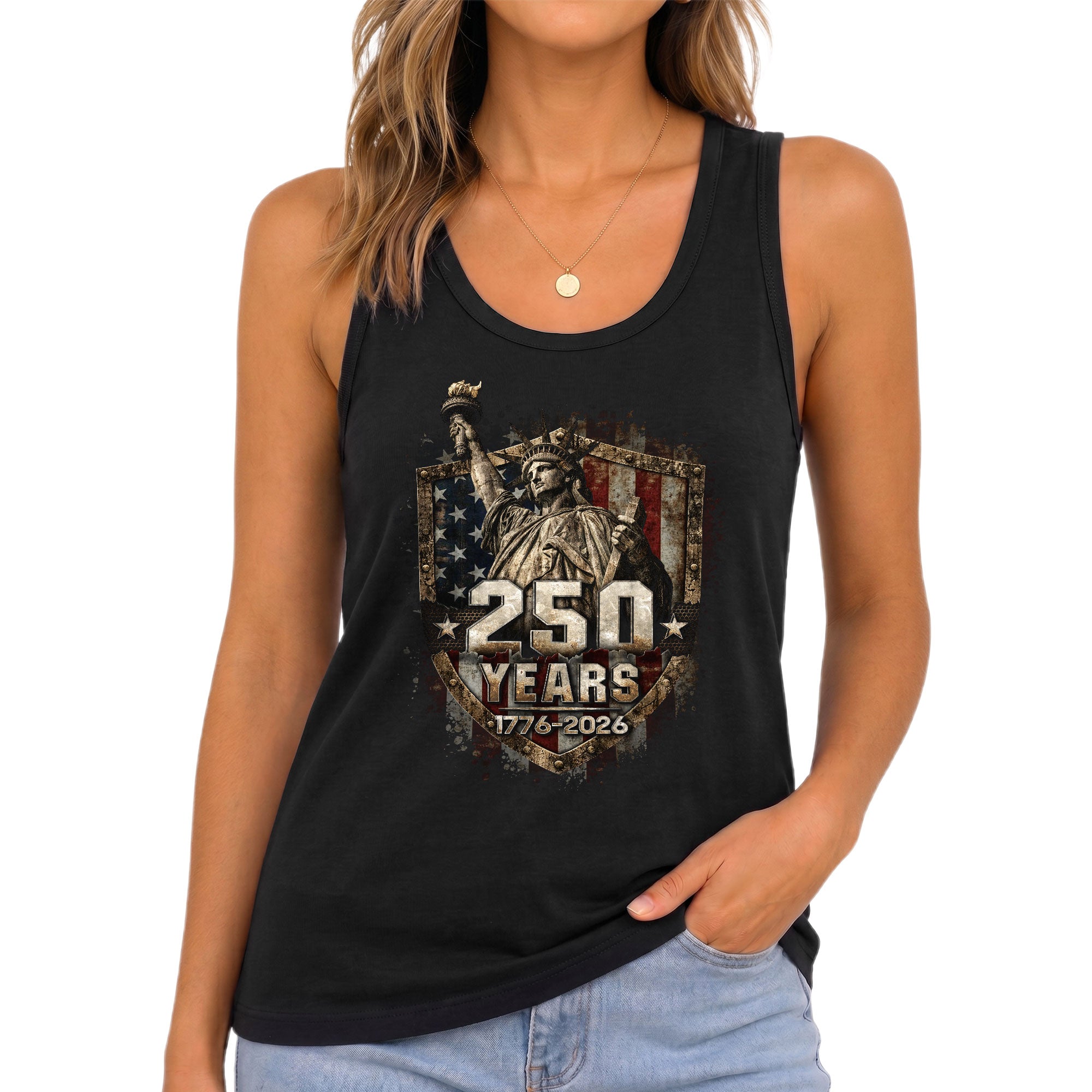 Statue of Liberty 250 Years Tank Top | Patriotic 1776-2026 Shield Women Shirt