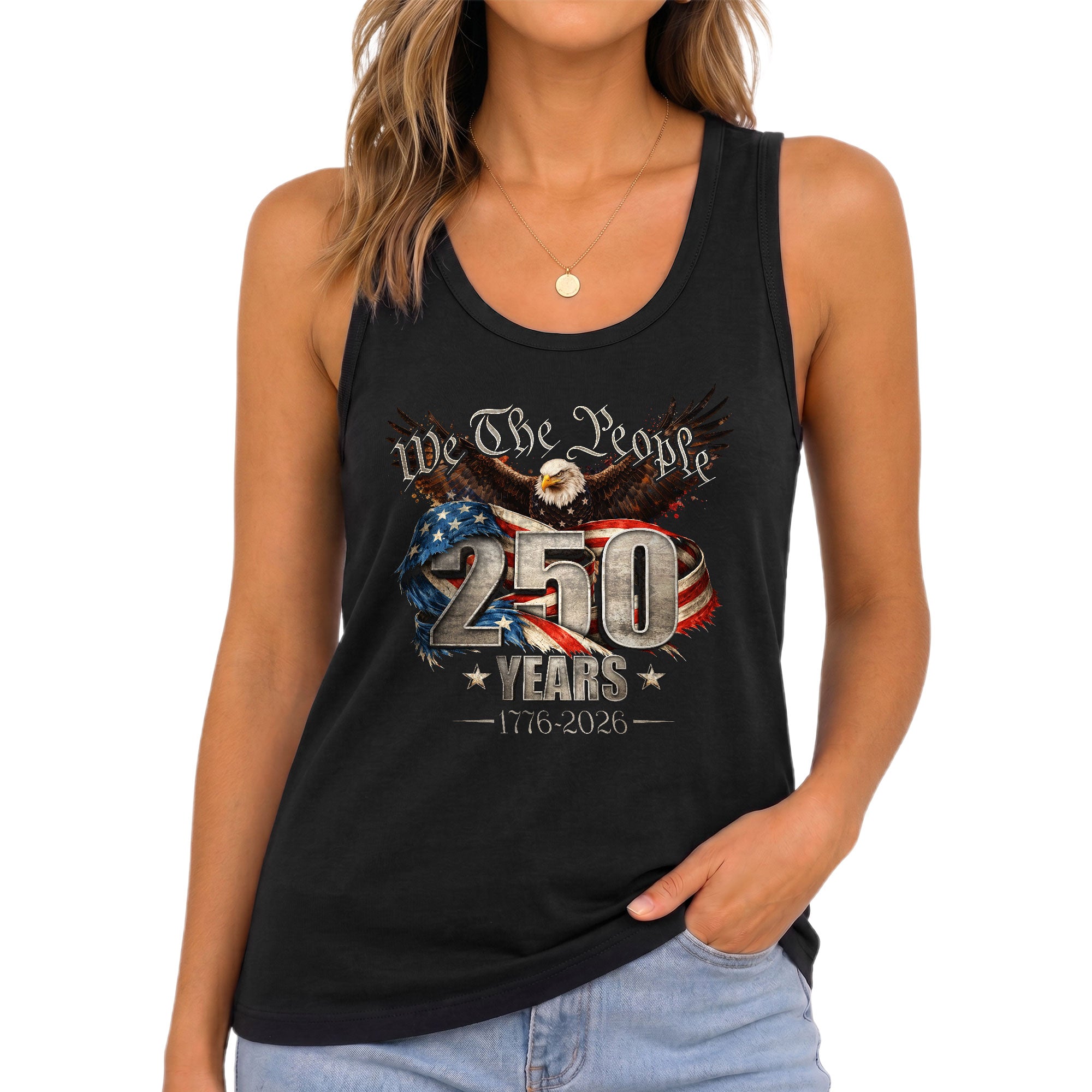 We the People 250 Years Eagle Tank Top | Patriotic 1776-2026 Flag Women Shirt