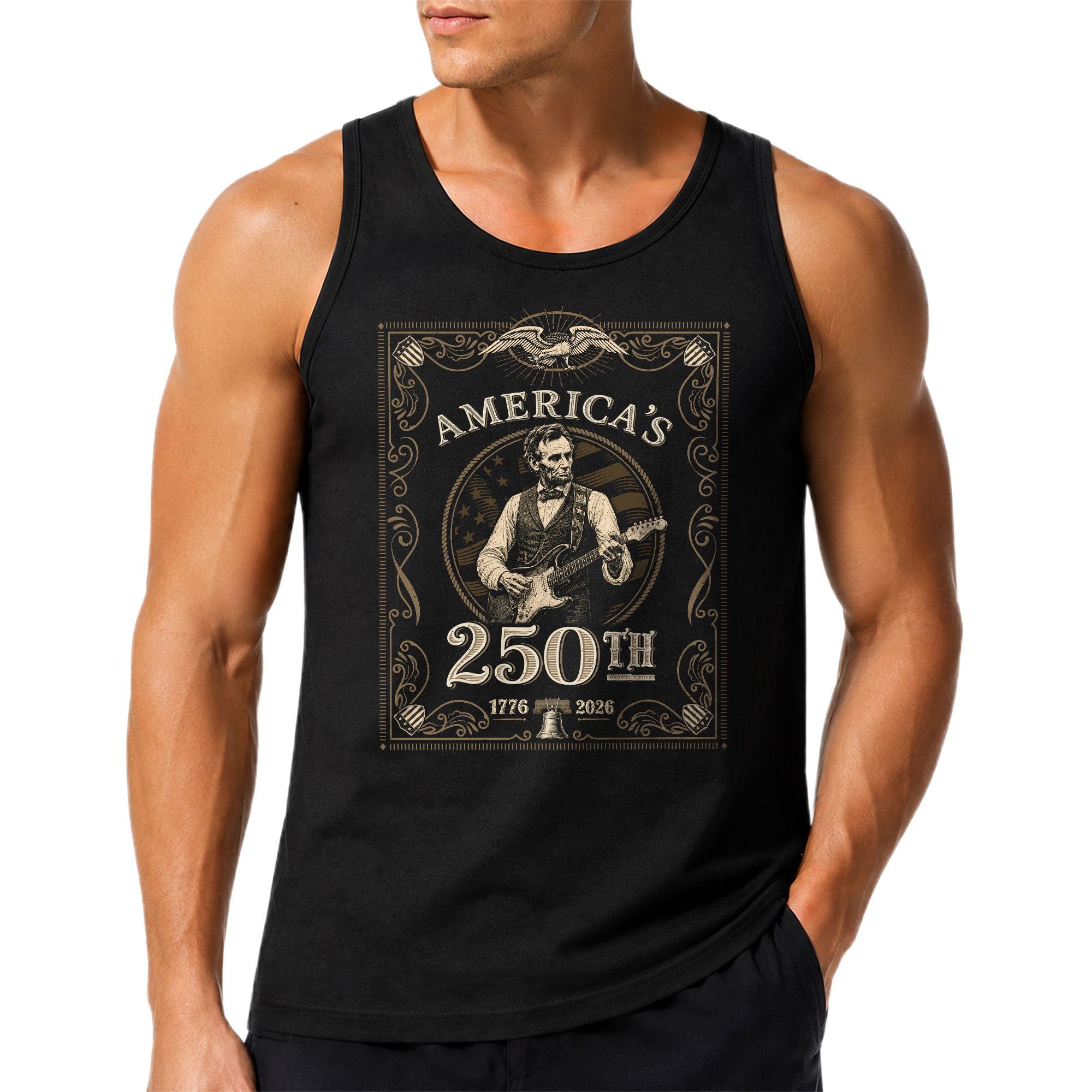 Lincoln Guitar Tank Top 1776-2026 Patriotic Vintage 250th Men Graphic Sleeveless Shirt