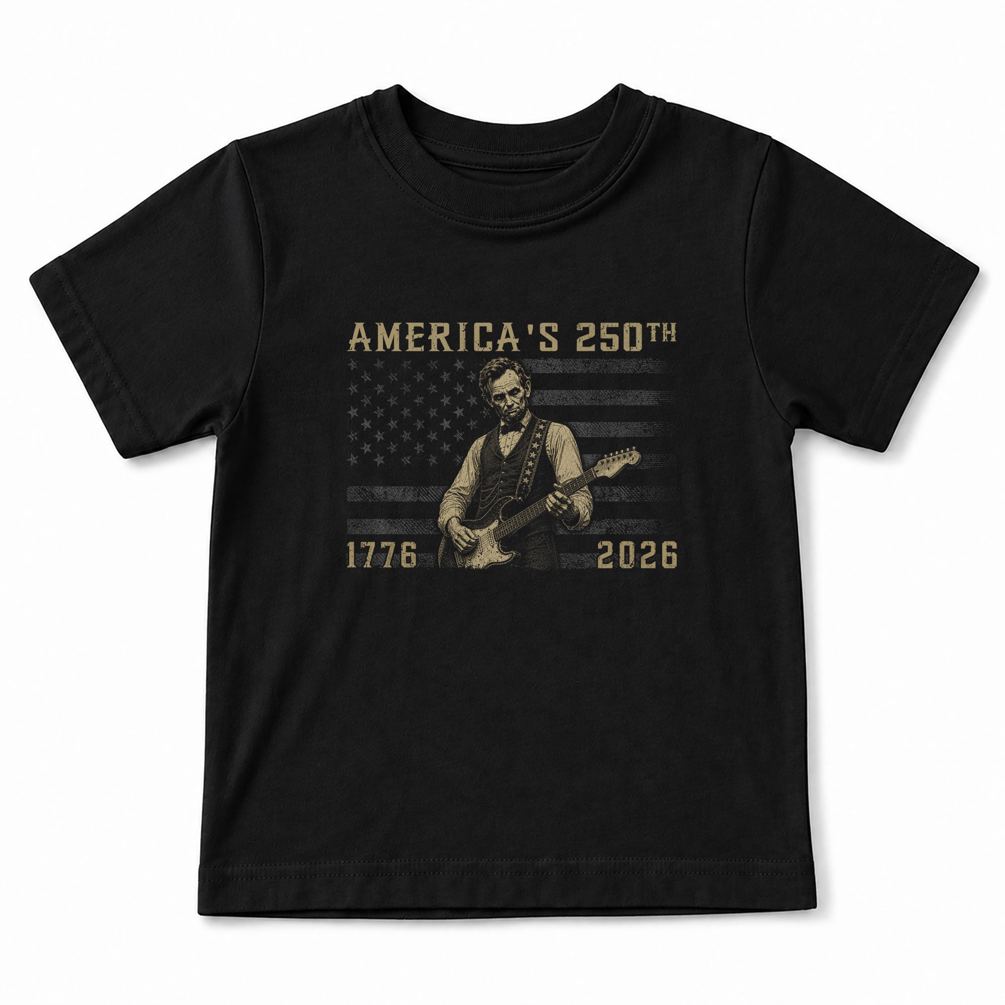 Kids America's 250th T-Shirt 1776–2026 Lincoln Guitar Patriotic Youth Graphic Tee