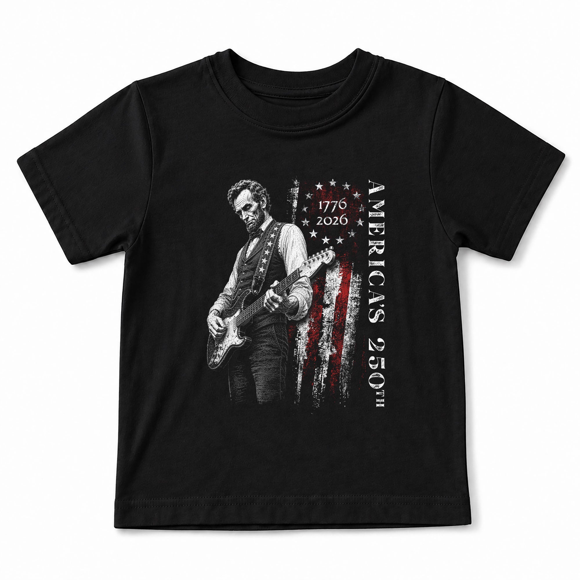 America's 250th Anniversary Kids Shirt 1776–2026 Lincoln Guitar Freedom Tee