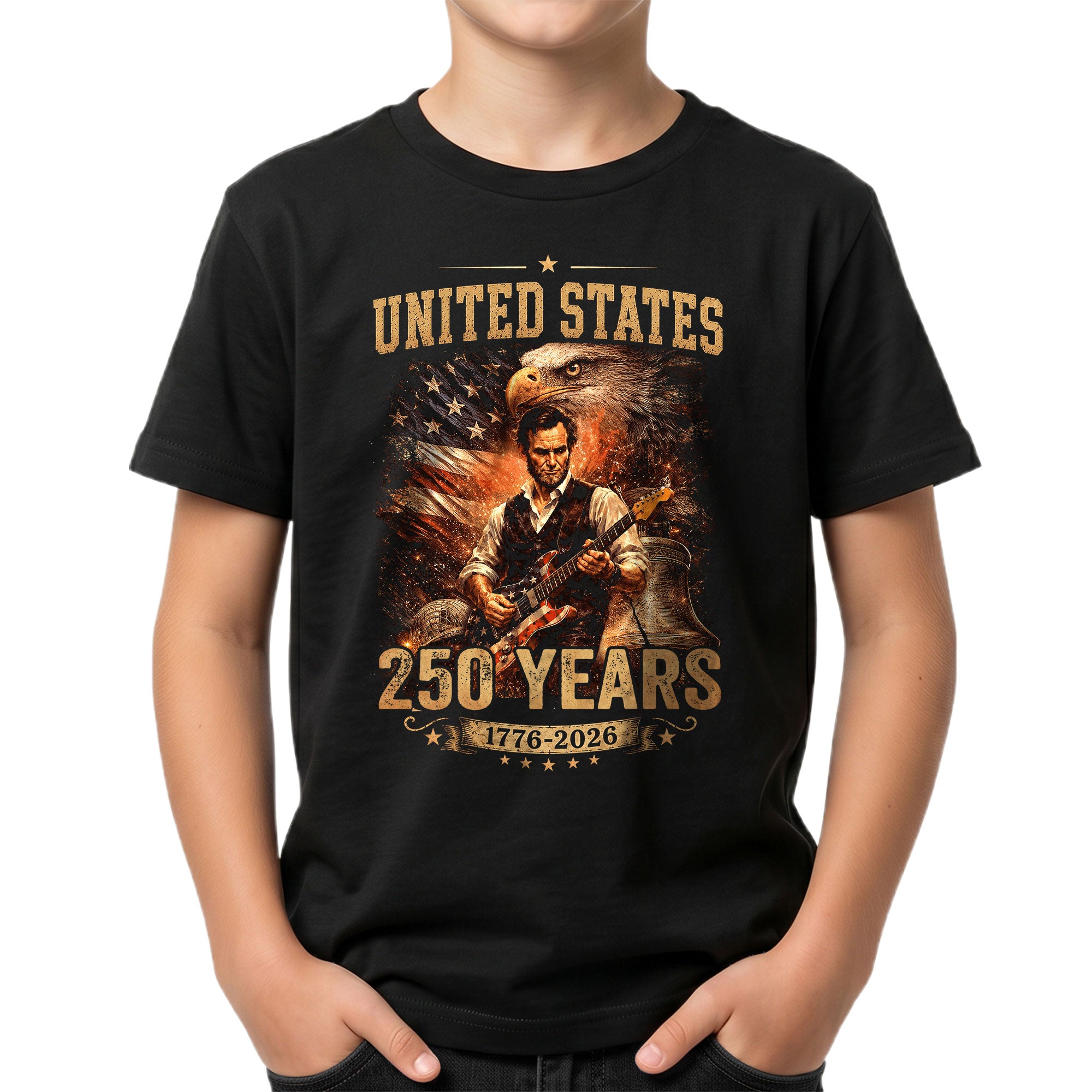 Kids America 250 Years T-Shirt 1776–2026 Lincoln Eagle Patriotic Youth Graphic Tee
