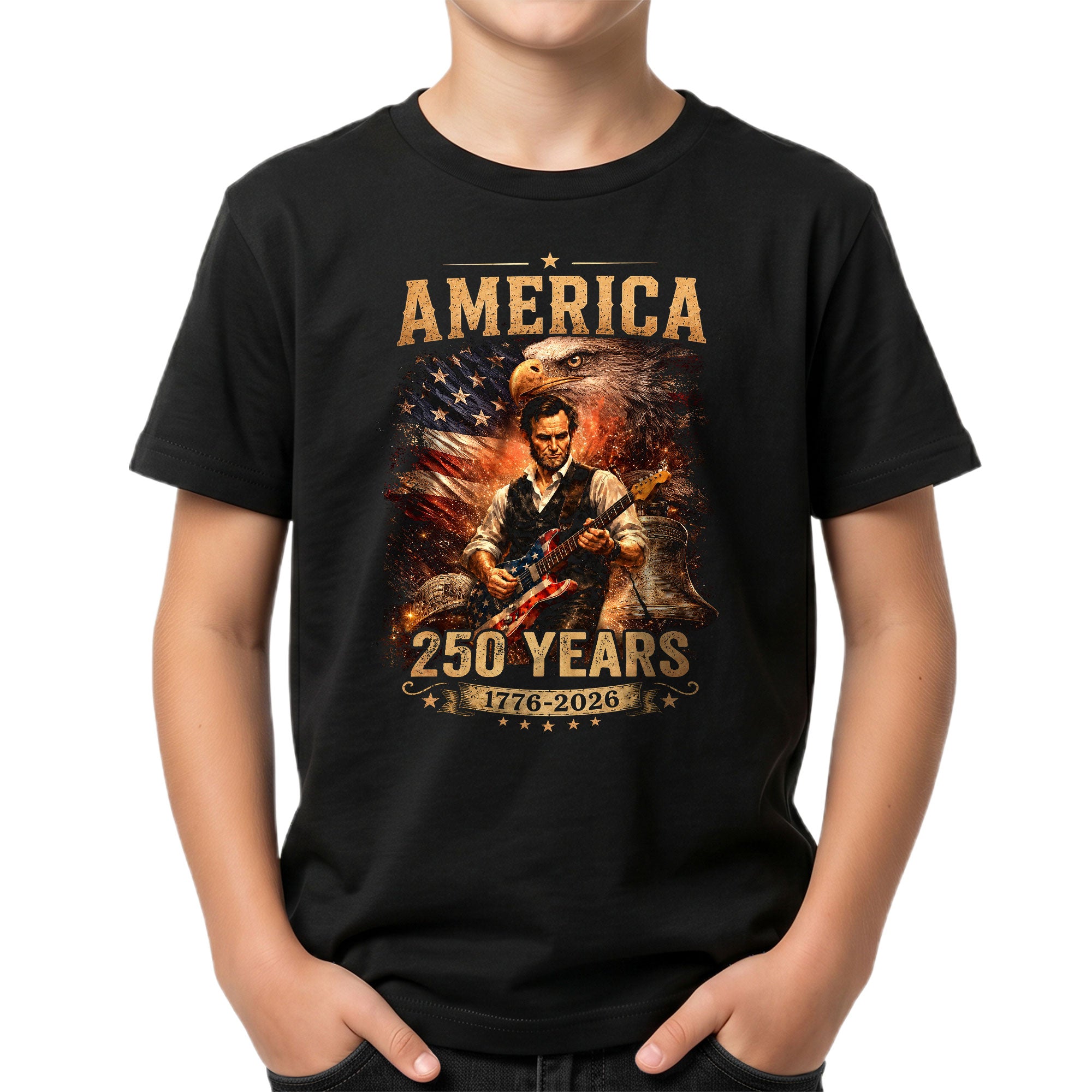 Kids America 250 Years T-Shirt 1776–2026 Lincoln Eagle Patriotic Youth Graphic Tee