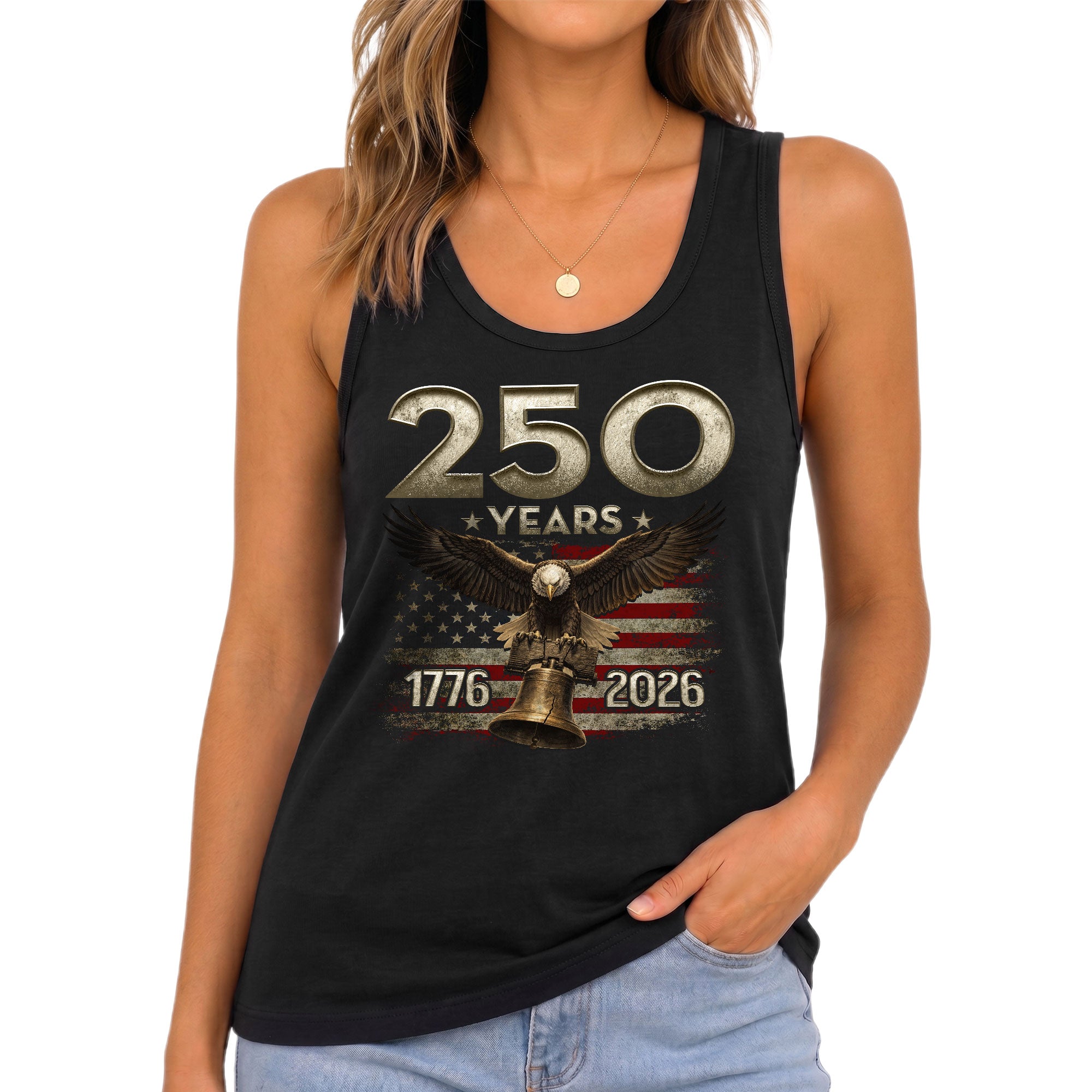 Patriotic 250 Years Eagle Liberty Bell Tank Top | Vintage 1776-2026 Women Shirt