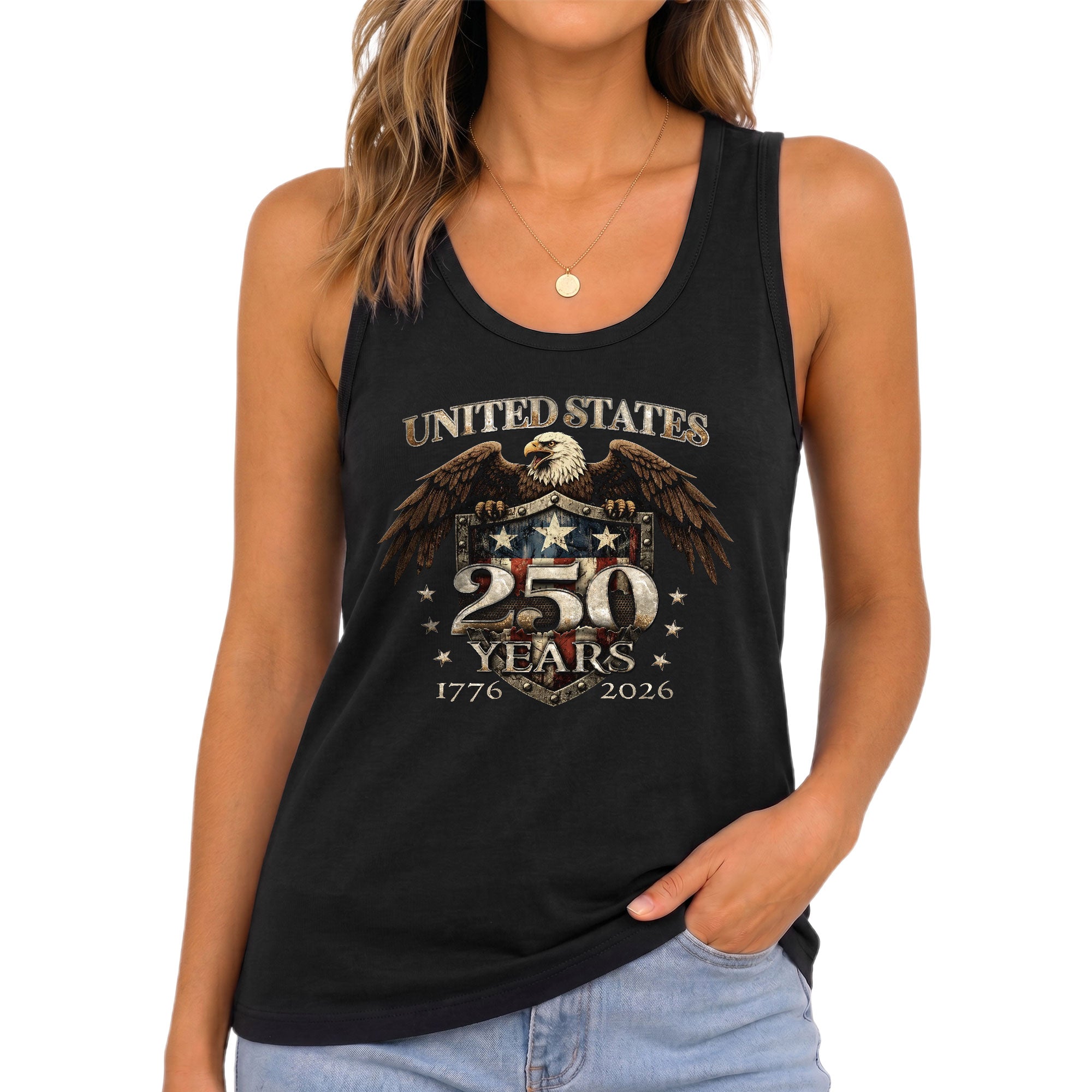 United States 250 Years Eagle Shield Tank Top | Patriotic 1776-2026 Women Shirt