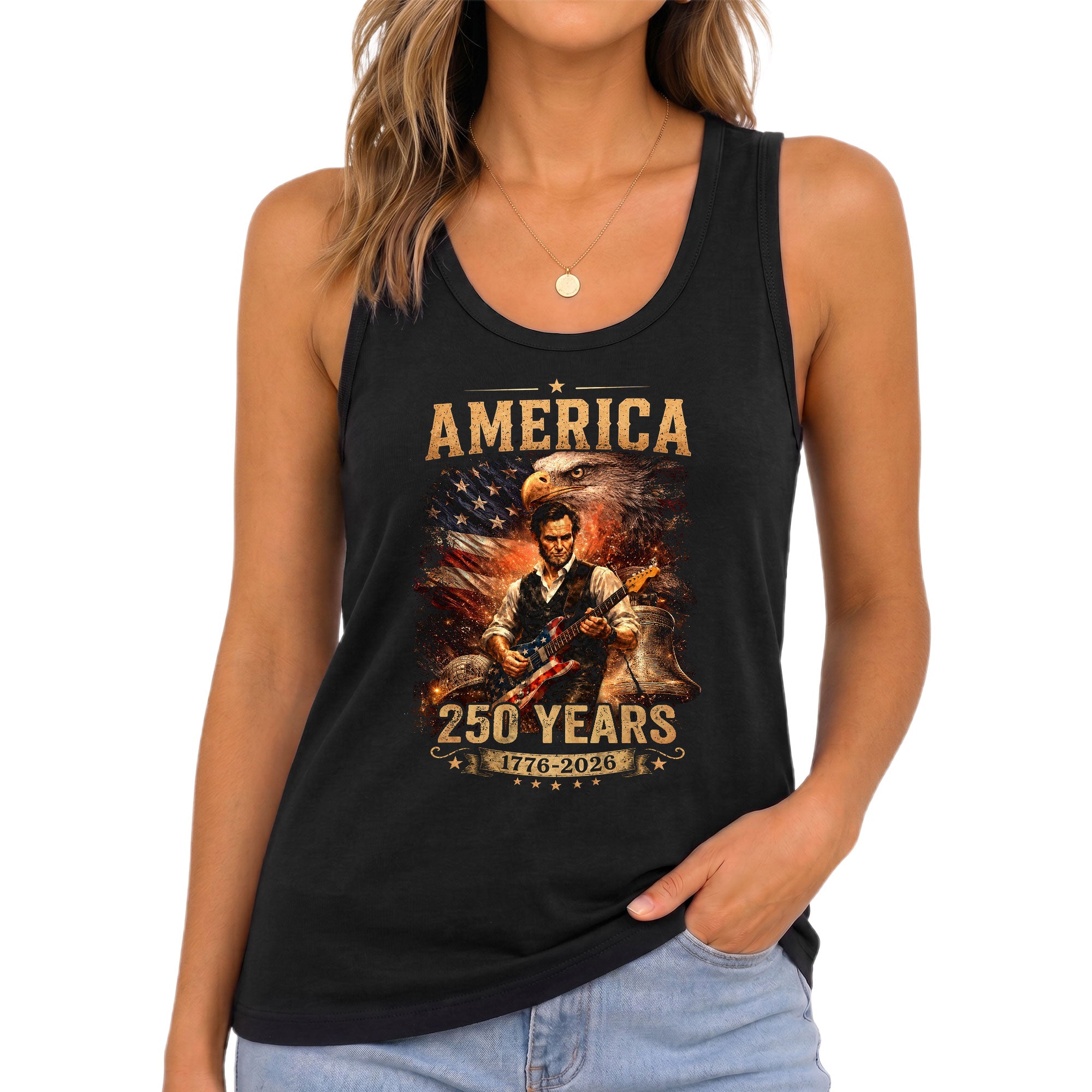 250 Years Tank Top Women Lincoln Guitar Eagle Patriotic Historic 1776-2026 Shirt