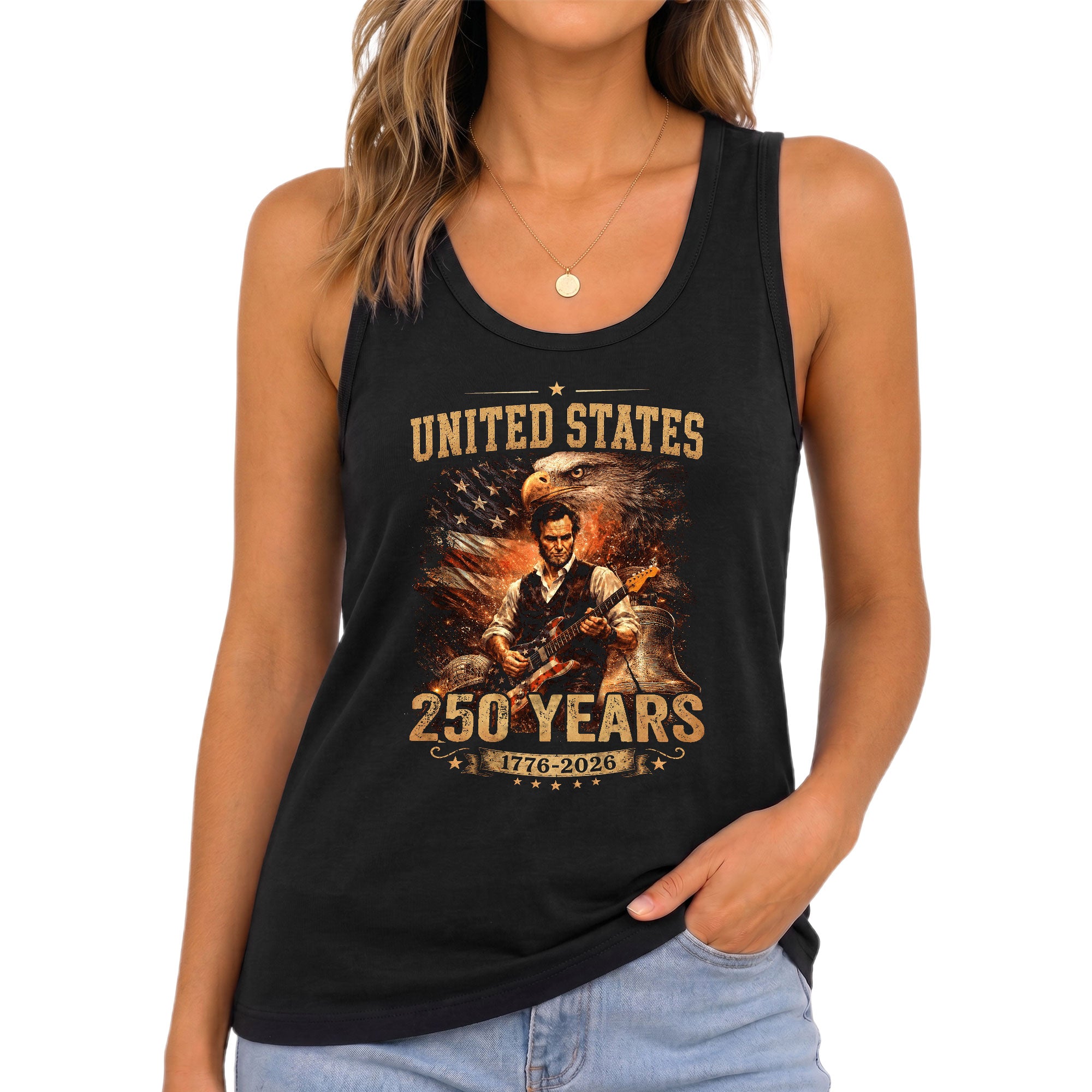 250 Years Tank Top Women Lincoln Guitar Eagle Patriotic Historic 1776-2026 Shirt