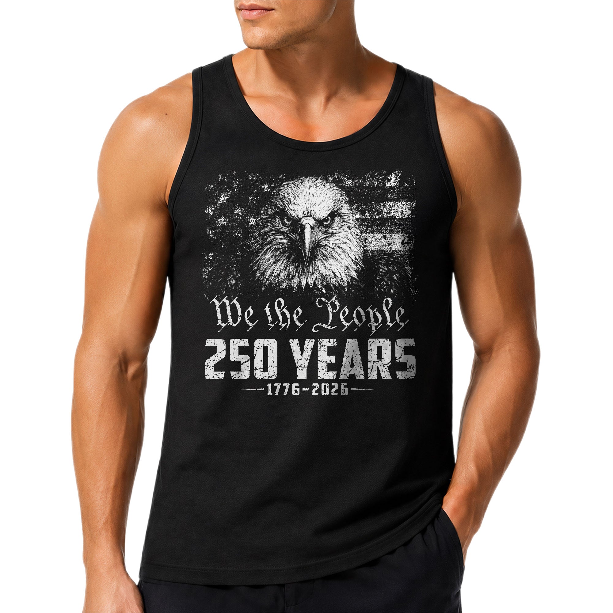 USA 1776-2026 Mens Tank Top Patriotic 250 Years Bald Eagle Vintage American Flag