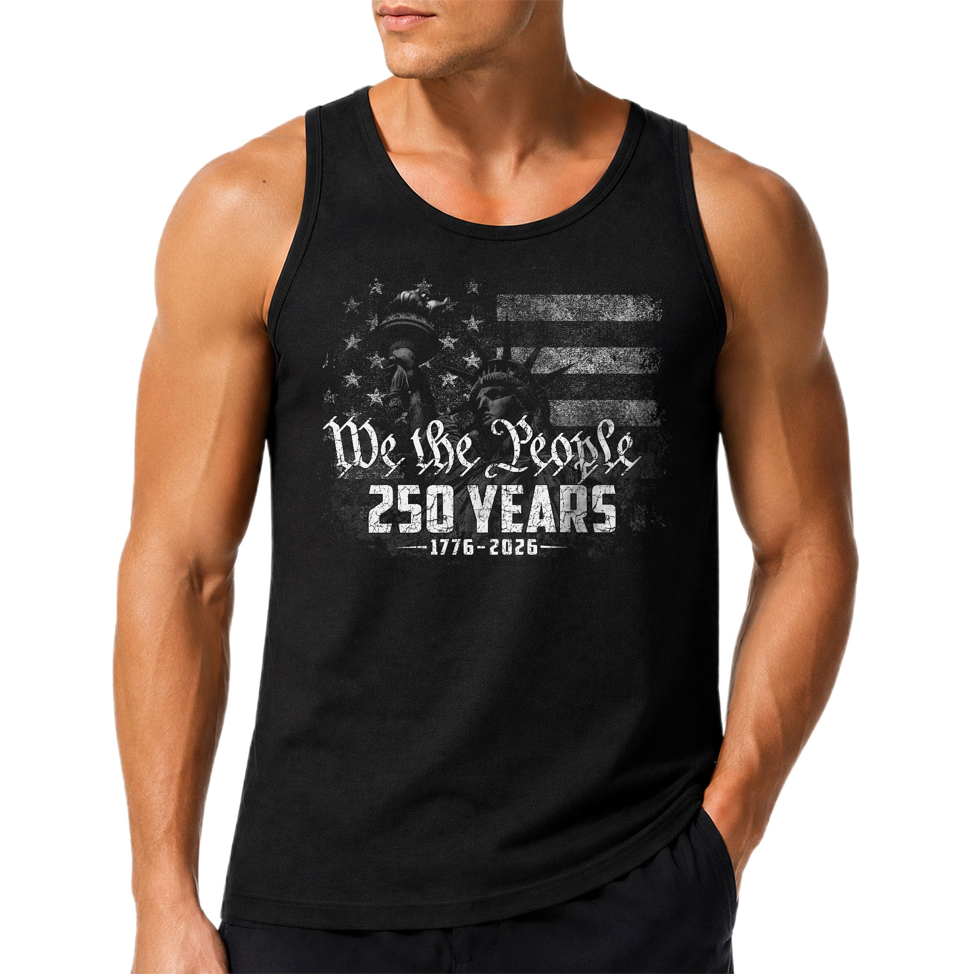 USA 1776-2026 Mens Tank Top Patriotic 250 Years Liberty Vintage American Flag