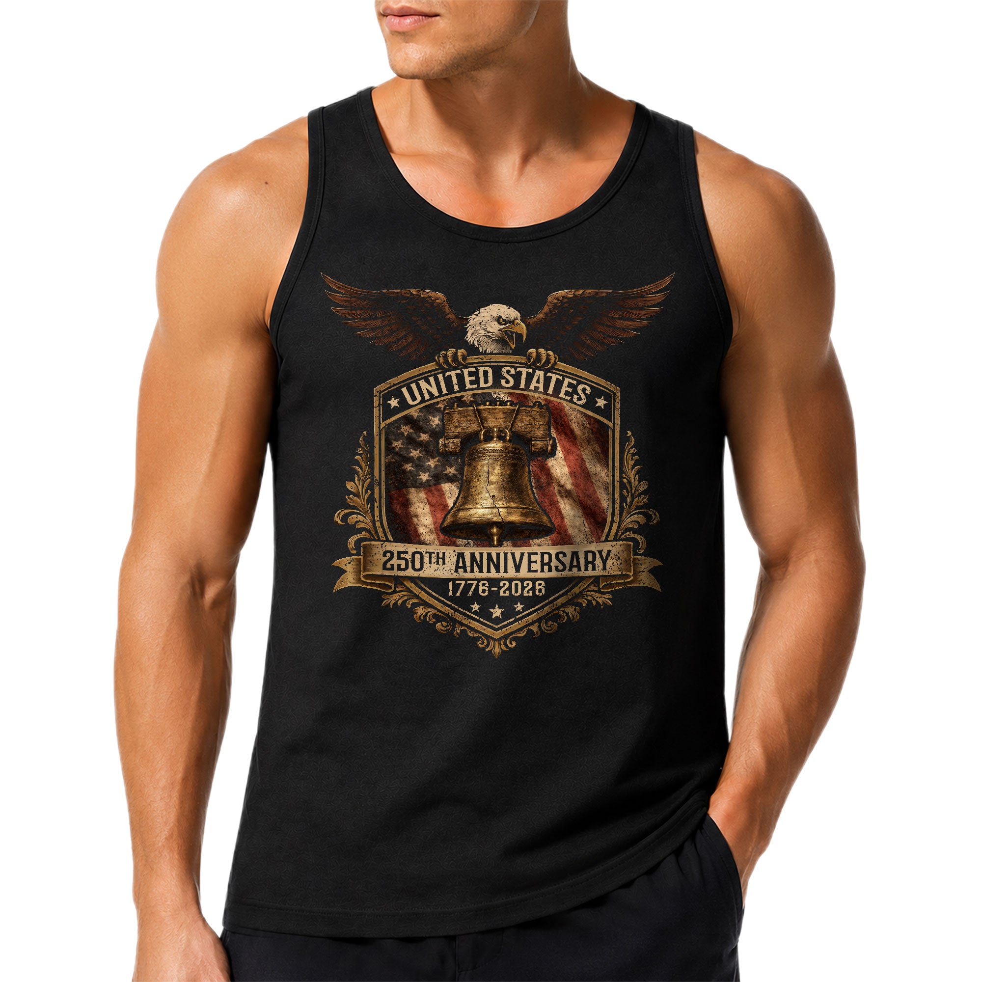 Independence 1776-2026 Mens Tank Top Patriotic 250 Years Eagle Golden Shield