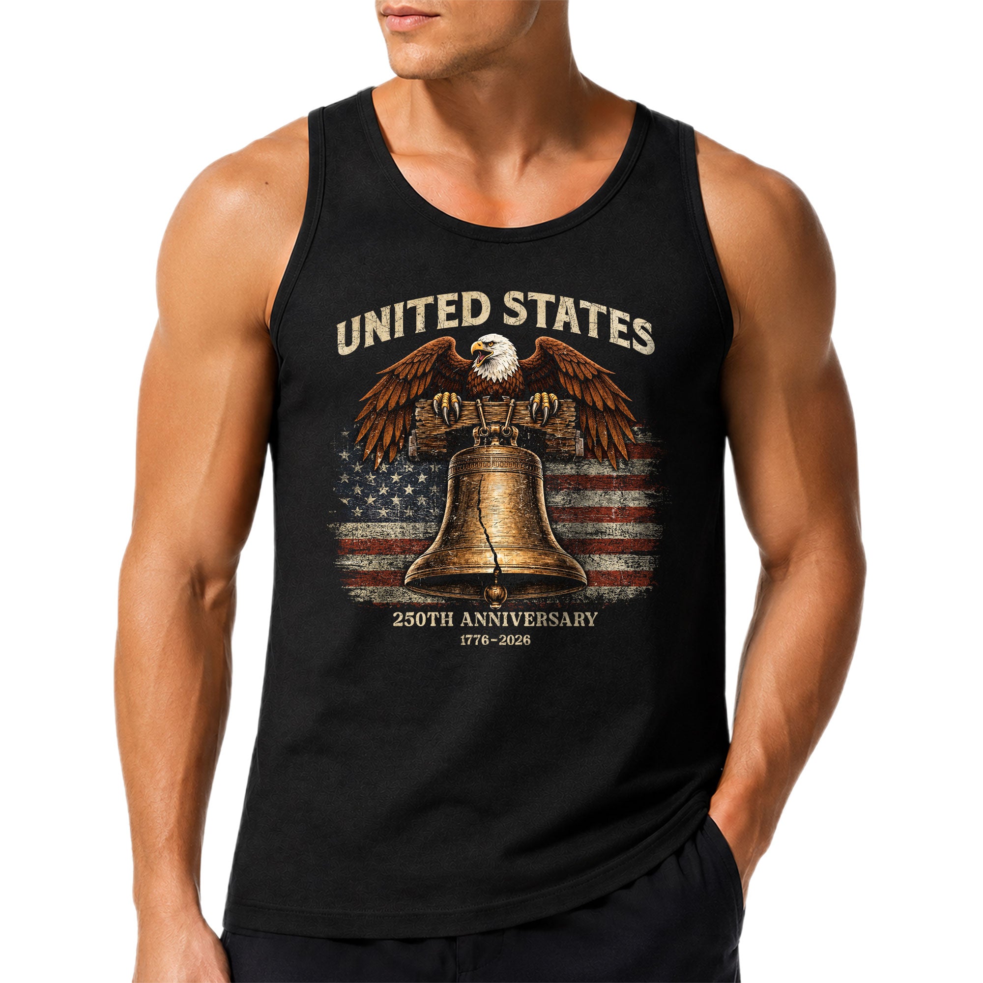 Tank Top Men Liberty Bell Bald Eagle 1776-2026 United States 250th Anniversary Patriotic Vest