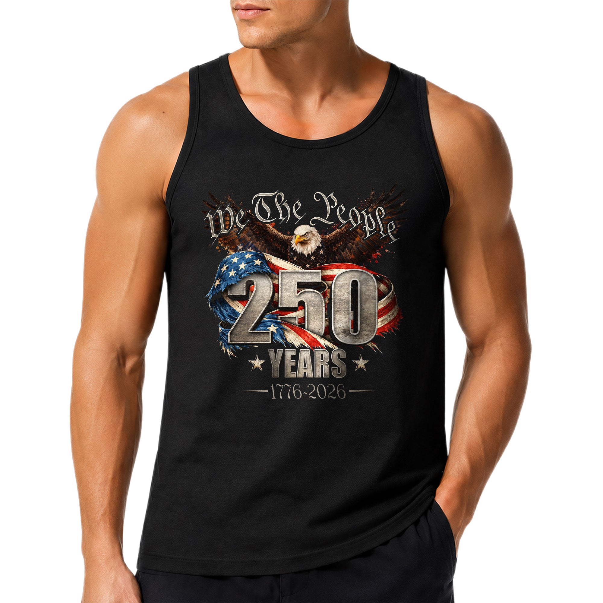 We The People Eagle Tank Top 1776-2026 Patriotic Vintage Men Graphic Shirt