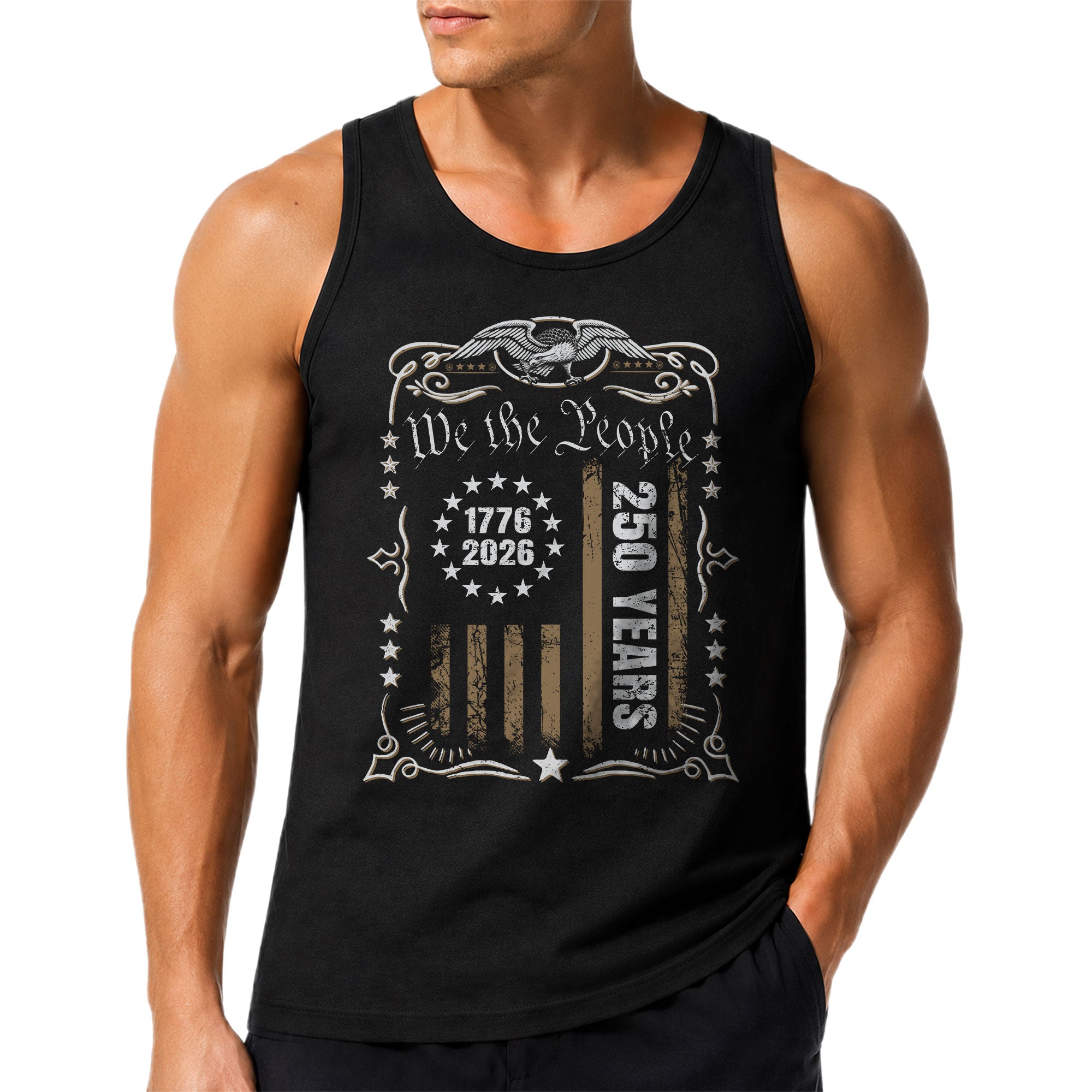 We The People Flag Tank Top 1776-2026 Patriotic Vintage Men Graphic Shirt
