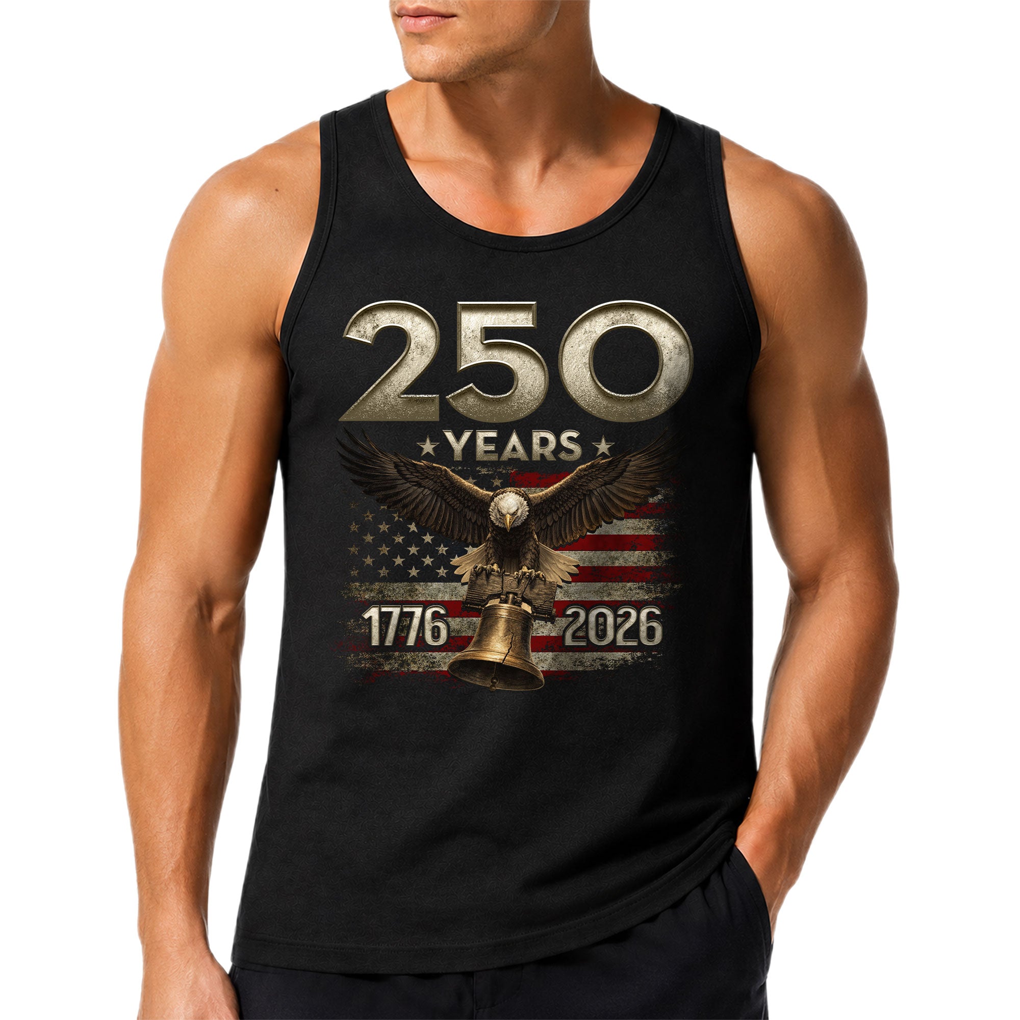 Patriotic Men Tank Top 1776-2026 250 Years Bald Eagle Liberty Bell American Flag Shirt