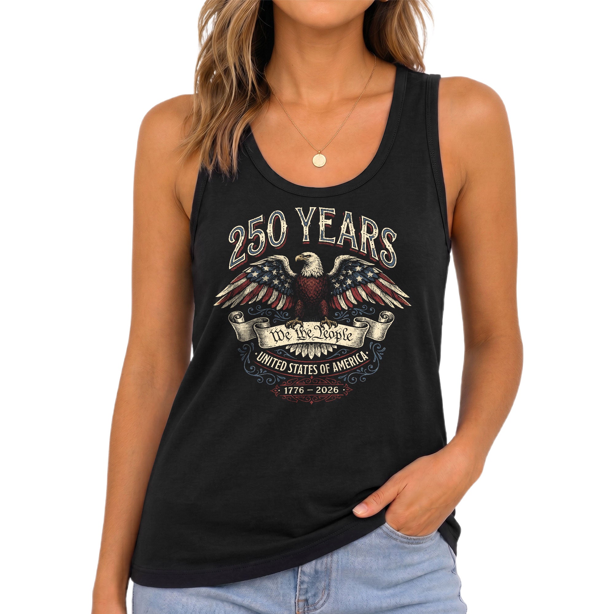American Flag Eagle Womens Tank Top Vintage Patriotic 1776 2026 Sleeveless Shirt