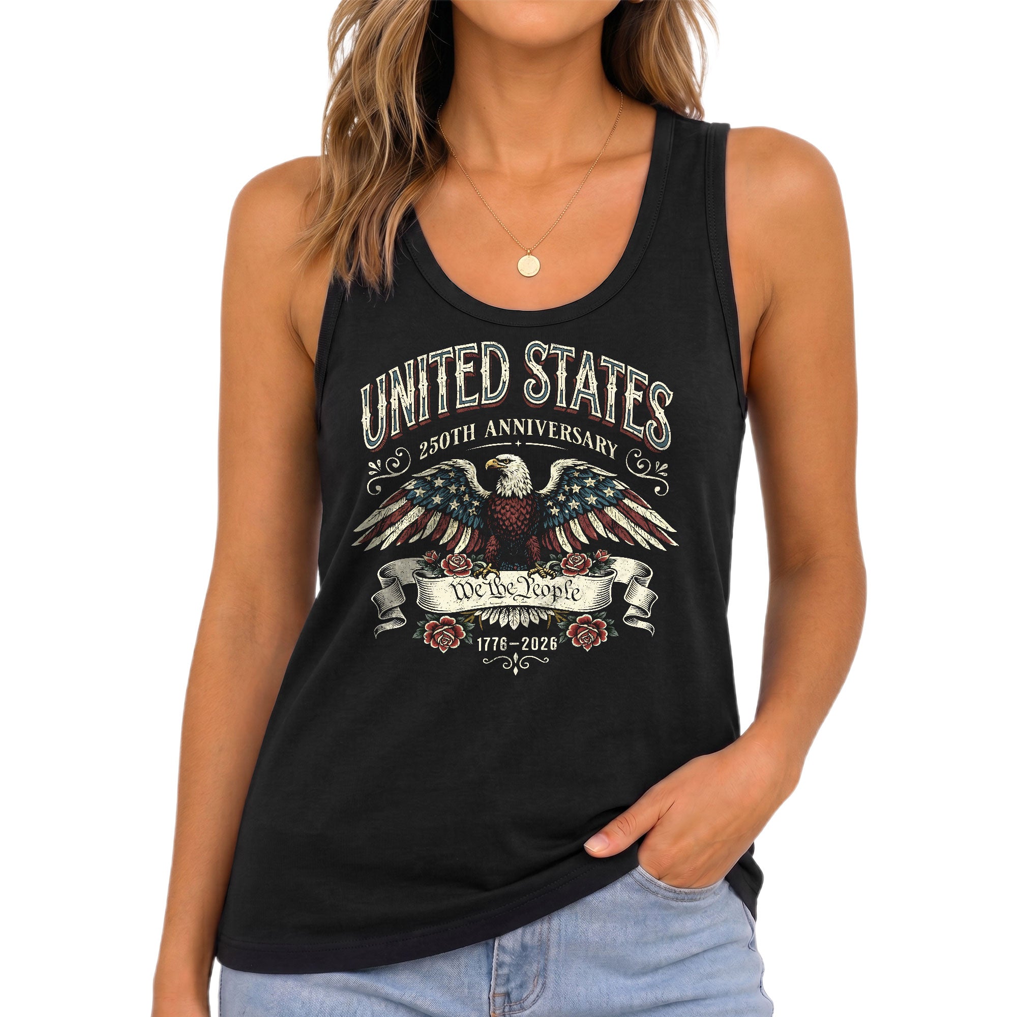 United States Anniversary Womens Tank Top Retro We The People Eagle Graphic Top