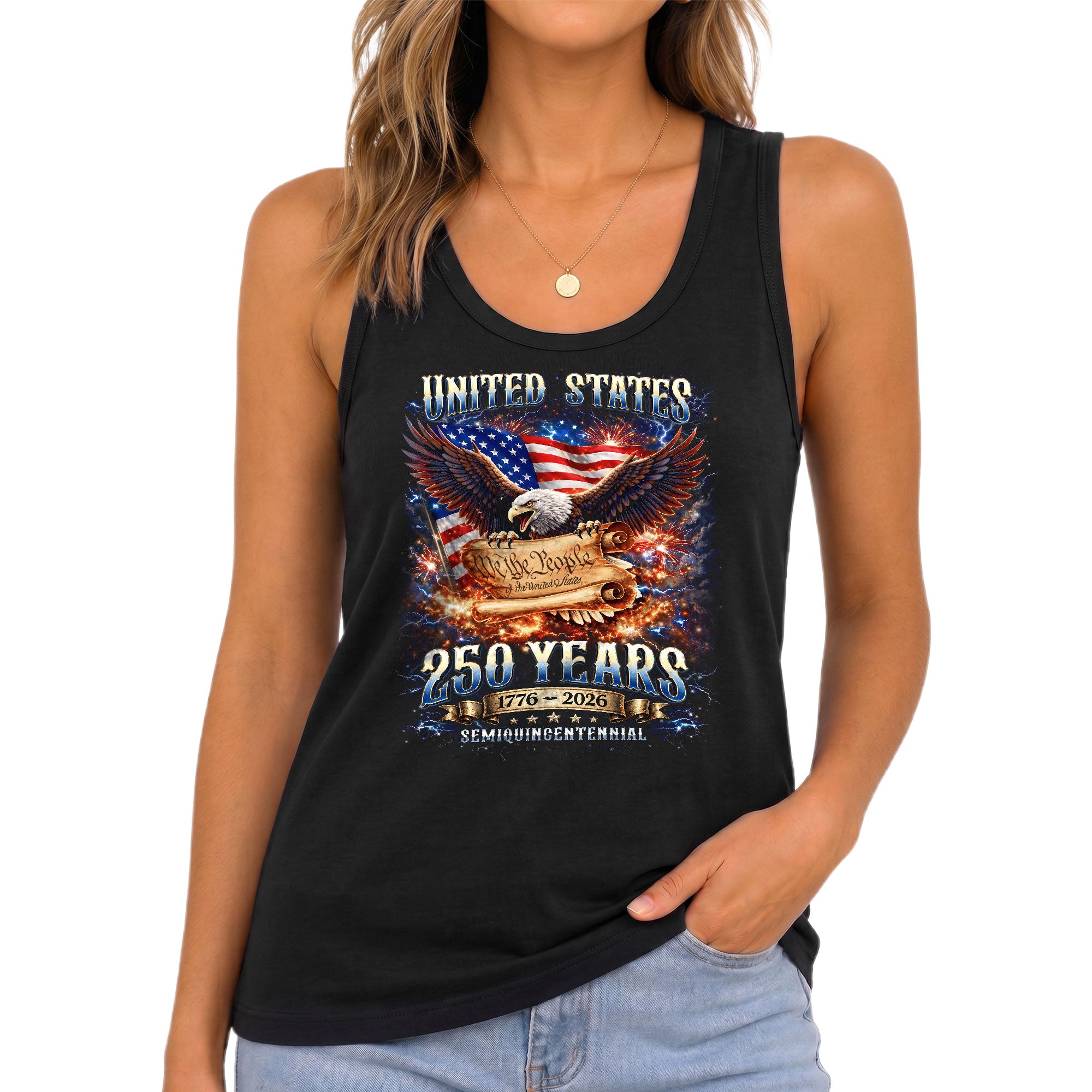 States 1776 2026 Womens Tank Top Retro We The People Bright Eagle Graphic Top