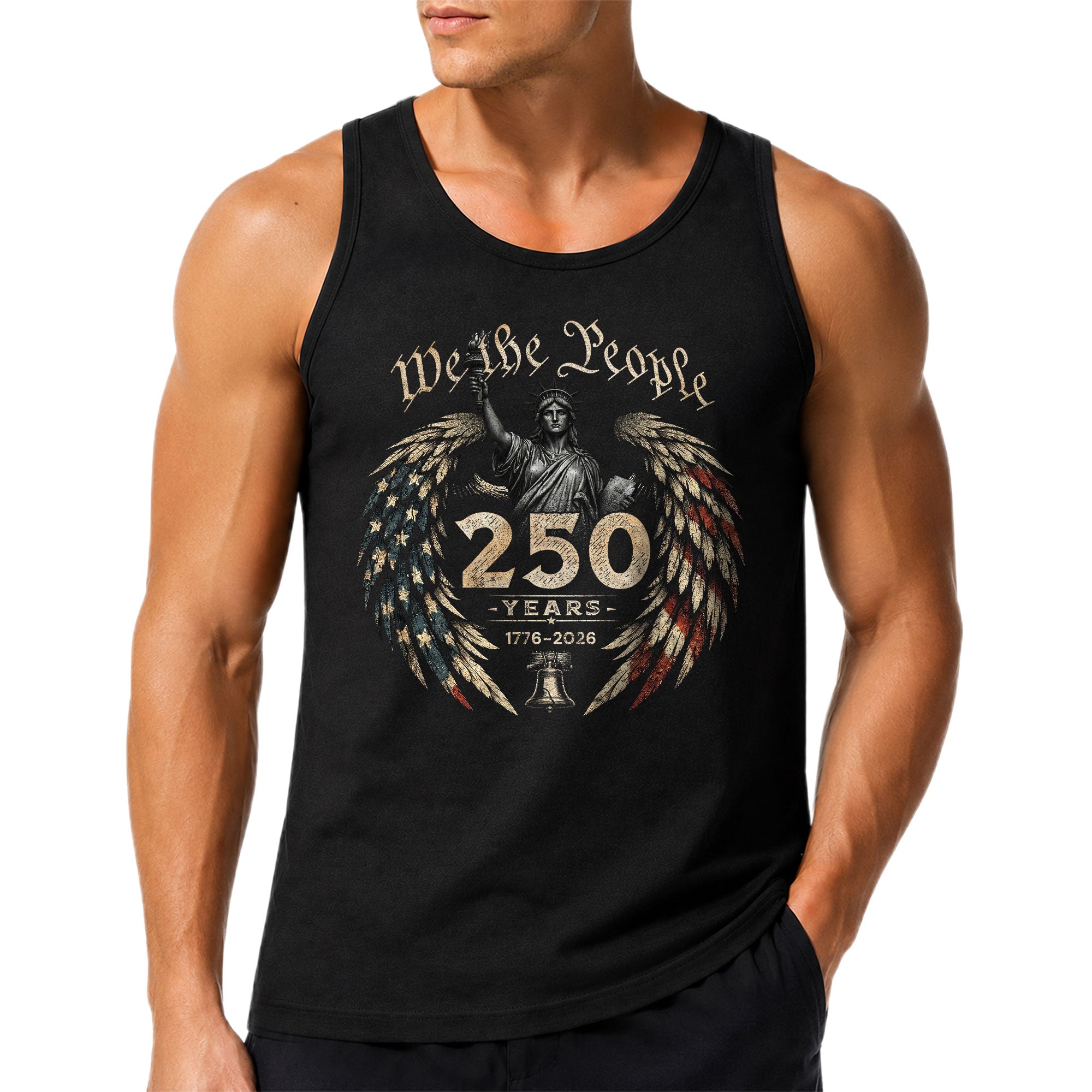 Men Tank Top Patriotic We The People Statue Of Liberty 1776-2026 Eagle Wings Flag Vest