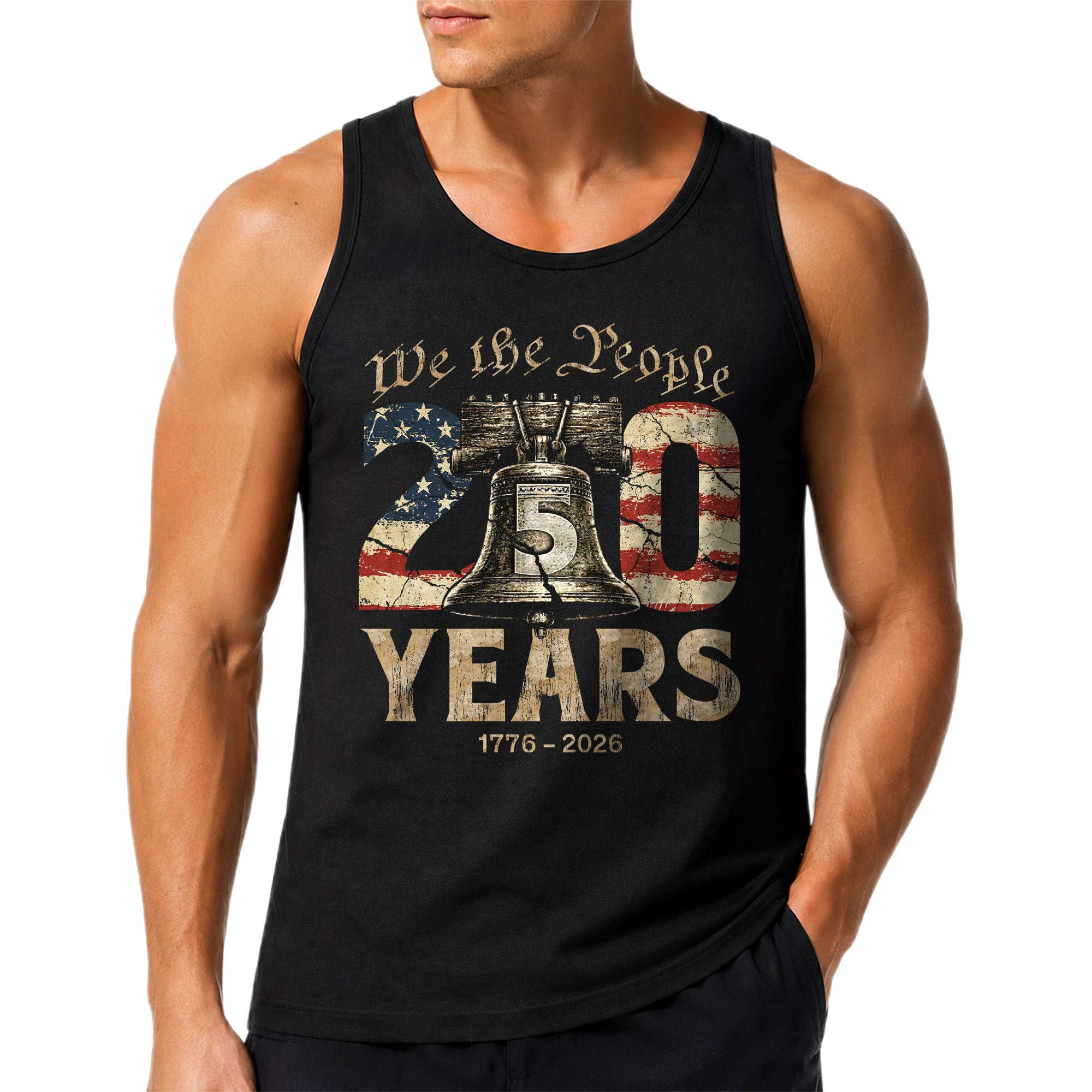 Men Tank Top Patriotic We The People 1776-2026 250 Years Liberty Bell American Flag Vest
