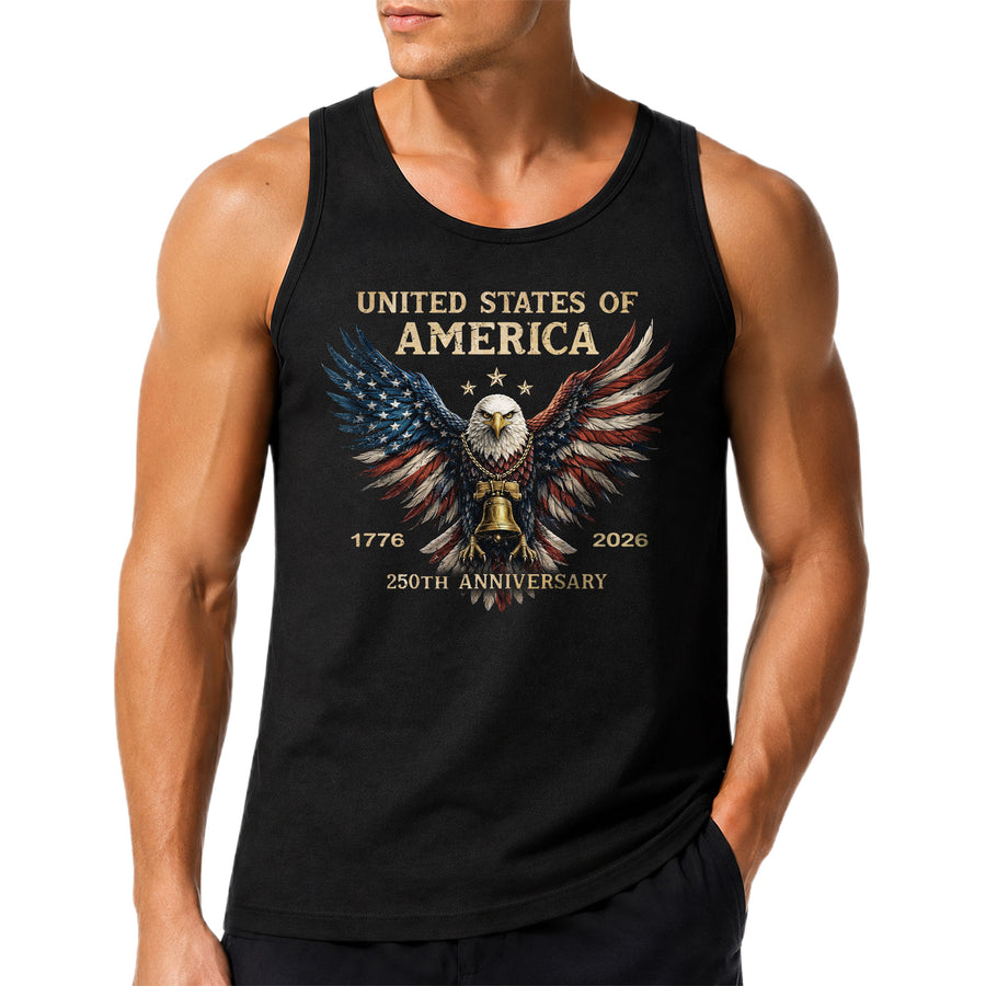 Men Tank Top Patriotic Bald Eagle Liberty Bell 1776-2026 250th Anniversary Flag Wings Vest