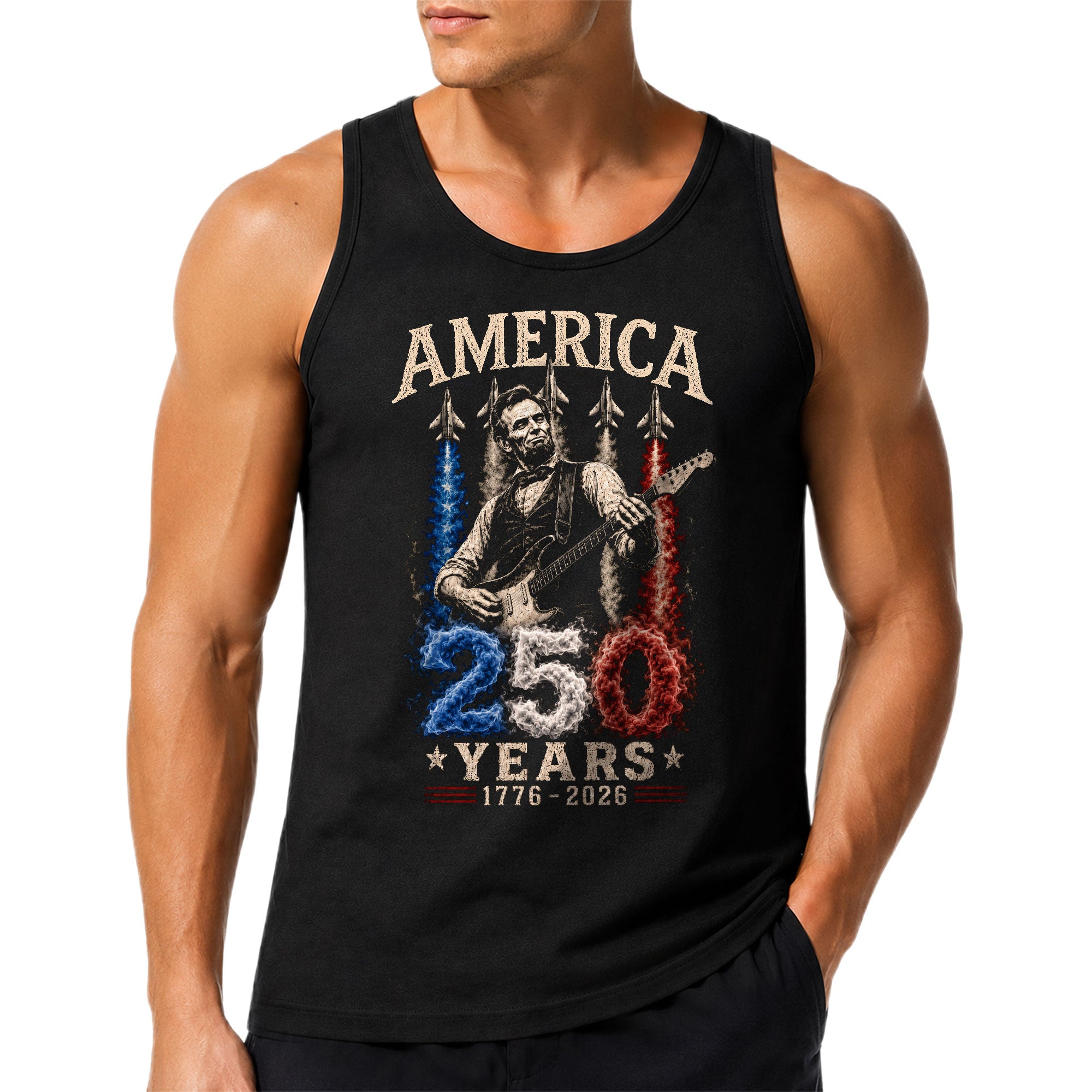 Men 250 Years Celebration Tank Top Cool Abraham Lincoln Rocker Graphic Gym Shirt