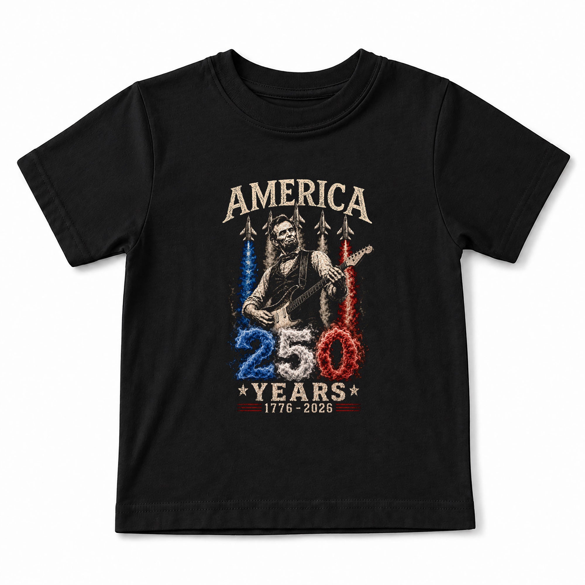 Kids 250 Years Celebration Shirt Vintage Abraham Lincoln Rocker Jet Graphic Tee