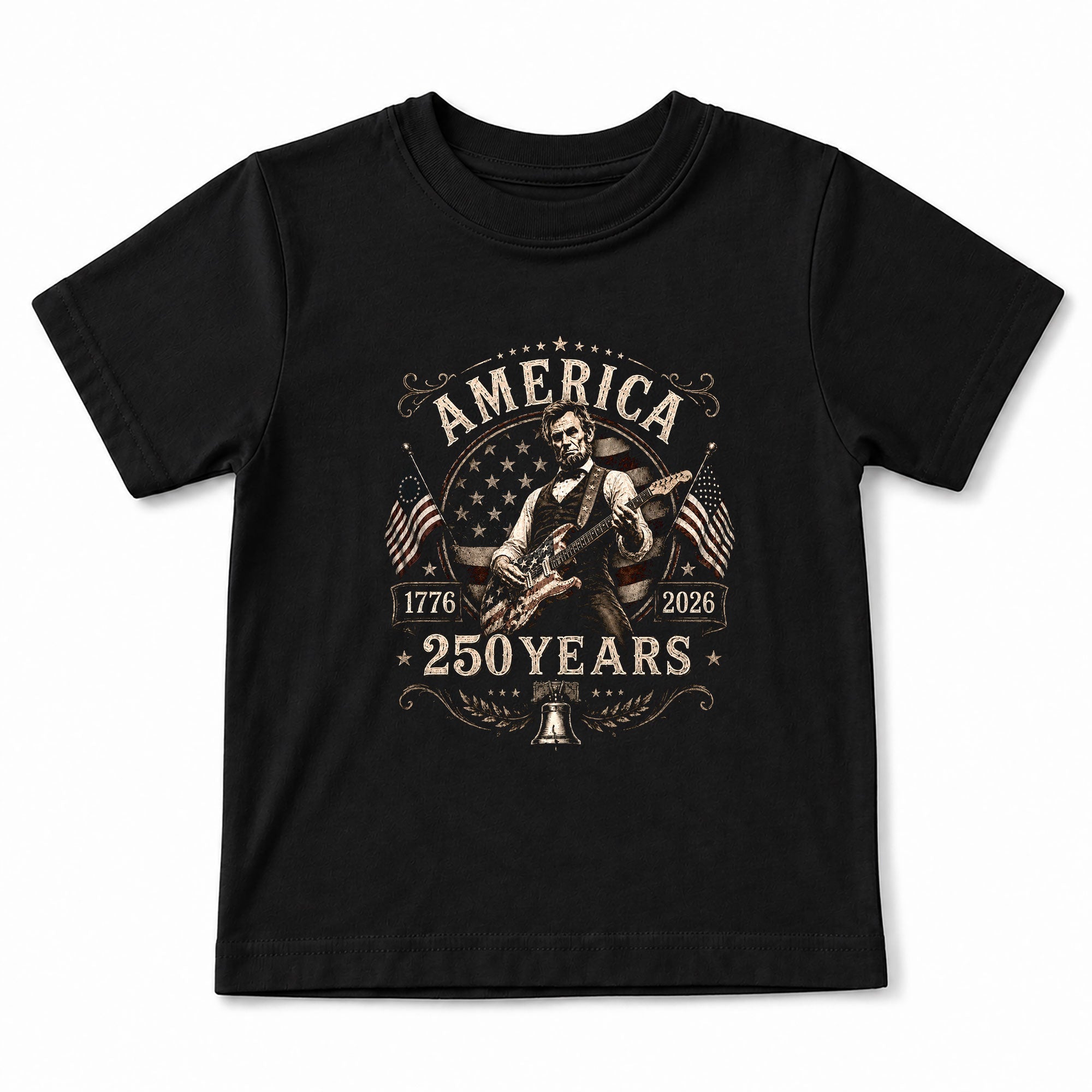 Kids 250 Years Celebration Shirt Retro Round Flag Graphic Lincoln Rocker Girls Tee