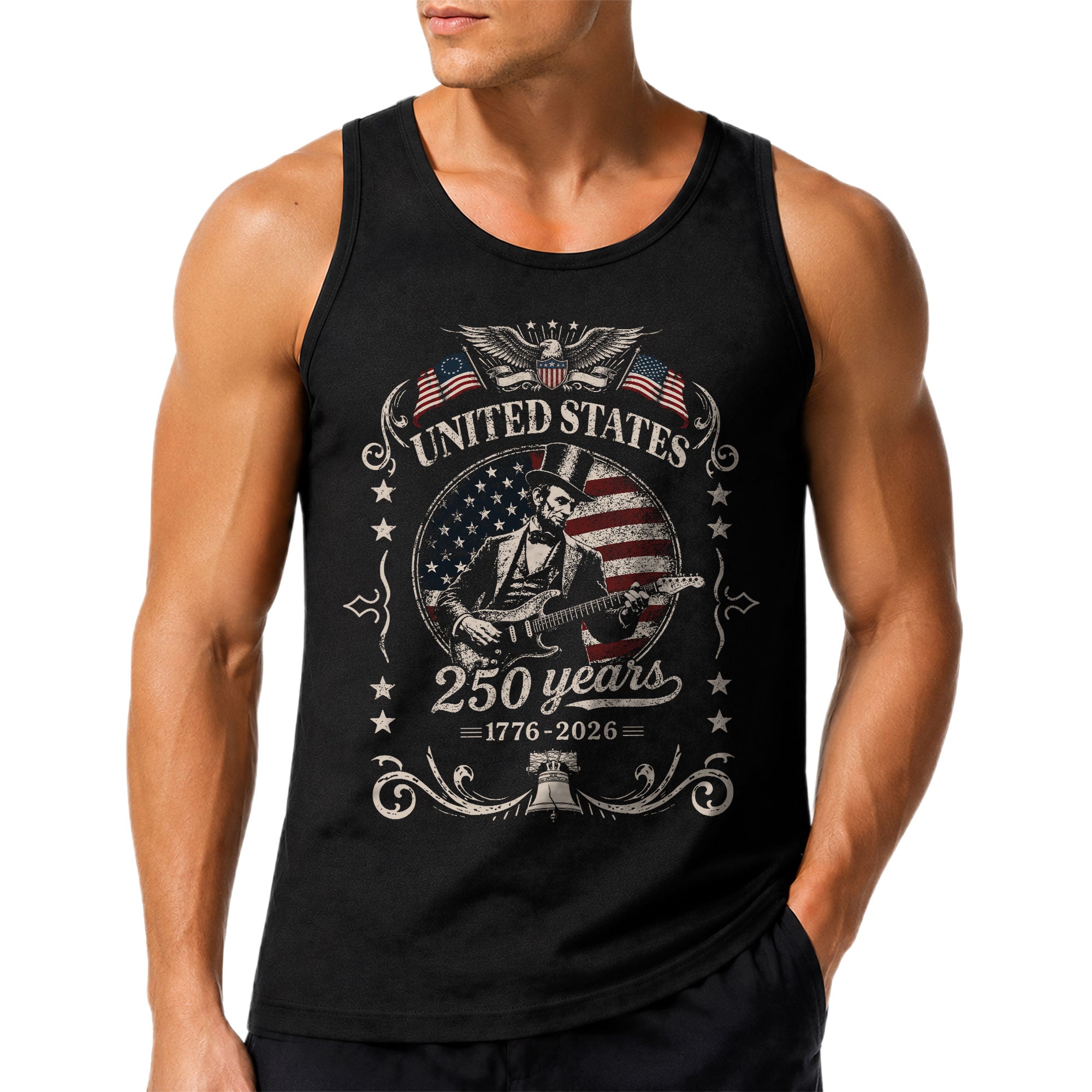 250 Years Freedom Lincoln Guitar Tank Top Men Patriotic Vintage Independence Day Shirt