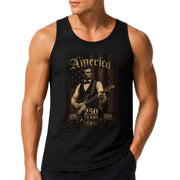Abraham Lincoln Guitar Tank Top 1776-2026 Patriotic Vintage Men Graphic Shirt