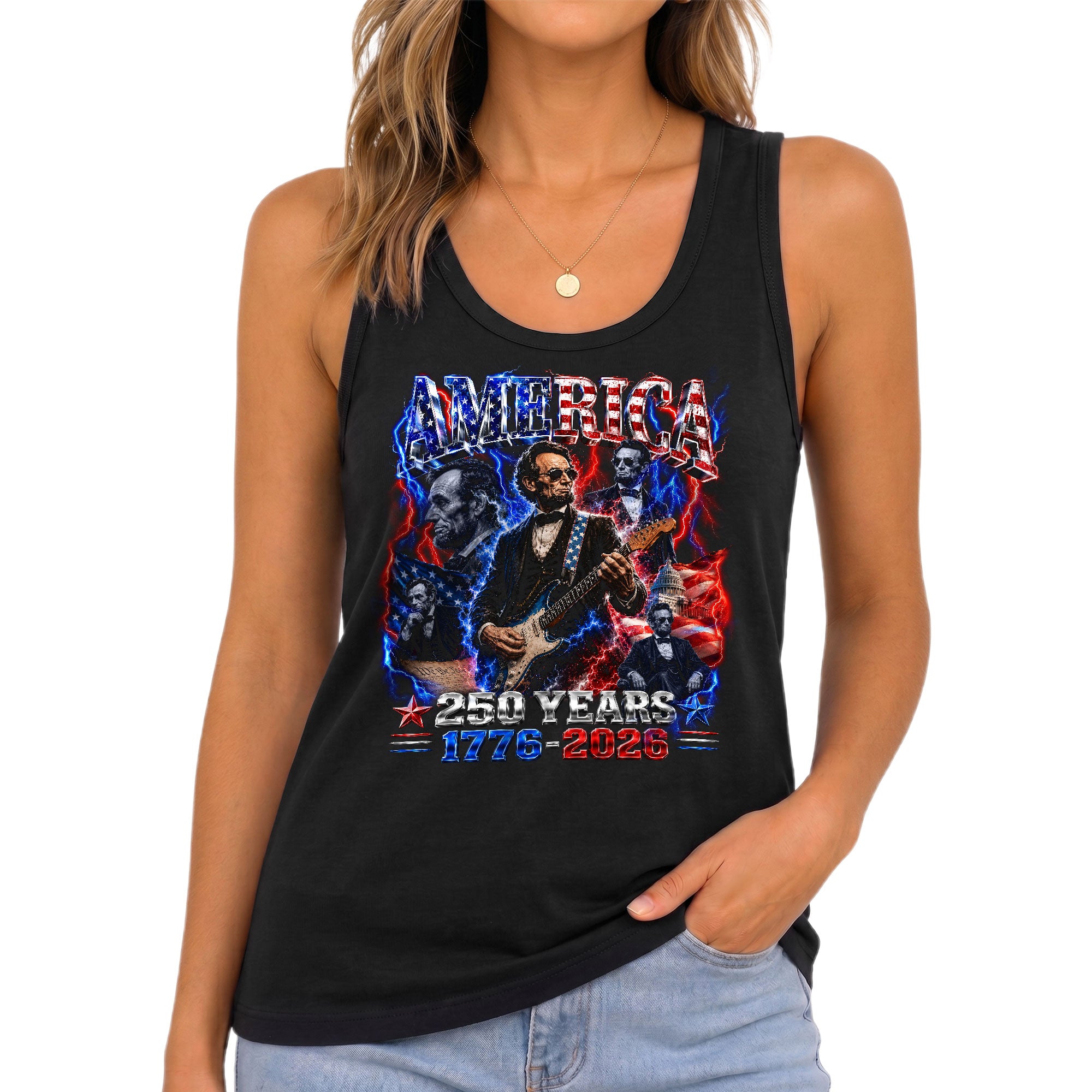 Tank Top Lincoln Women Patriotic America 250 Years Anniversary Graphic Sleeveless