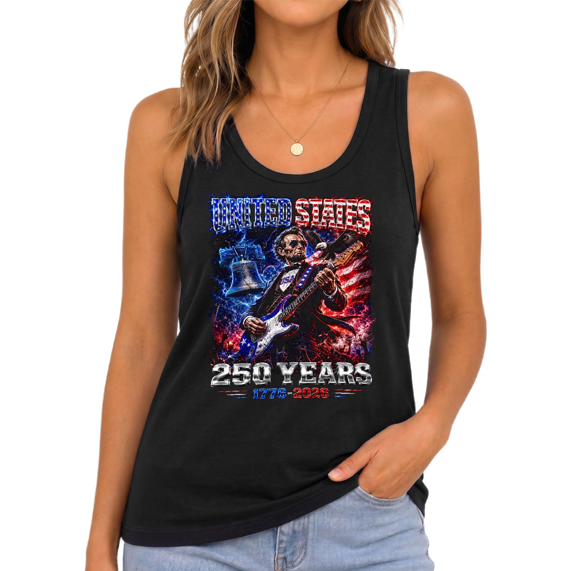 Lincoln 1776-2026 Patriotic Women Tank Top - Graphic Sleeveless Summer Shirt Apparel - Rust Field Wear
