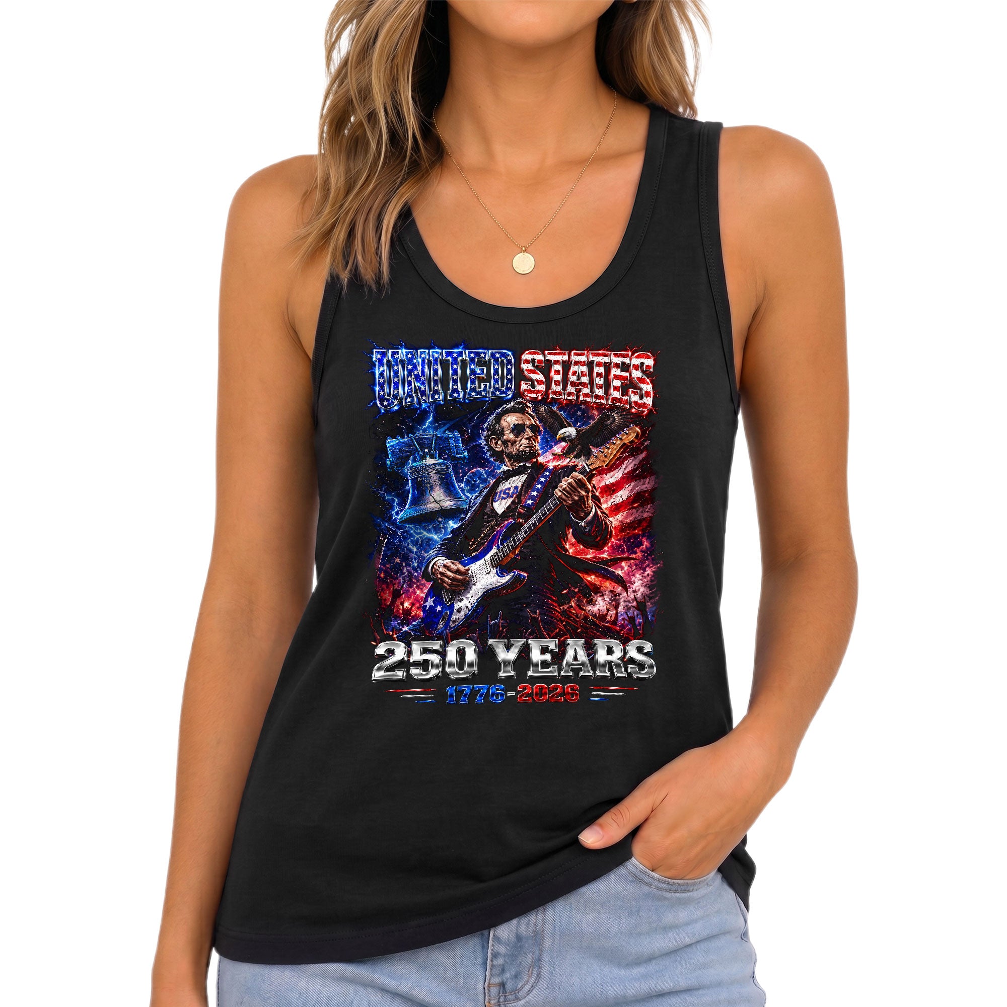 Lincoln 1776-2026 Patriotic Women Tank Top - Graphic Sleeveless Summer Shirt Apparel