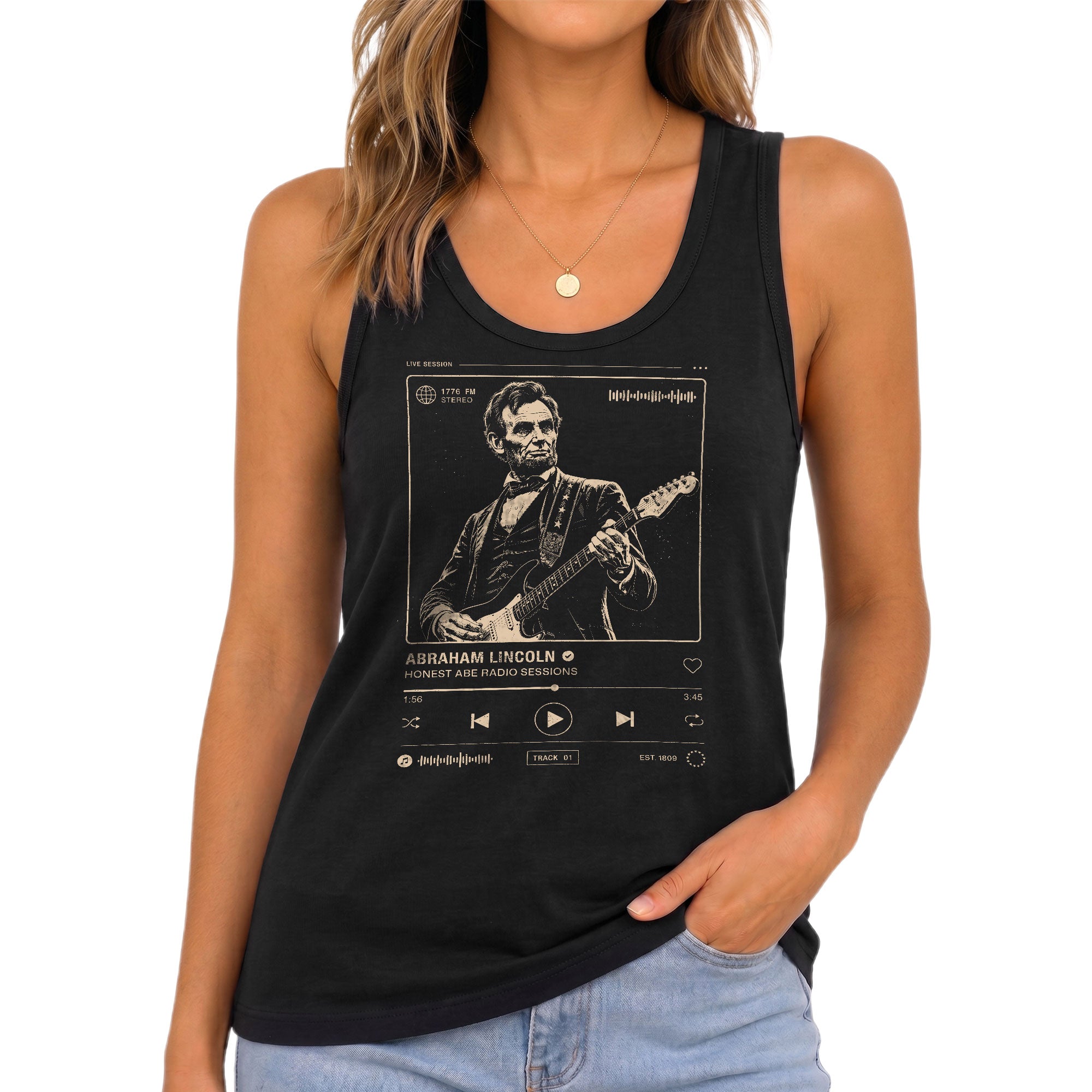 Women Lincoln Tank Top Honest Abe Radio Sessions Patriotic Graphic Sleeveless Tee
