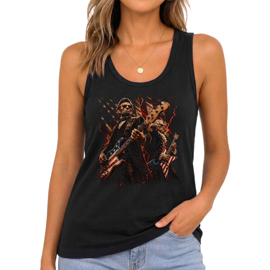Lincoln Women Tank Top Patriotic Presidents Rock Guitarist US Flag Founding Fathers Shirt