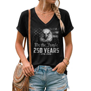 Women's V-Neck Graphic T-Shirt Eagle 1776-2026 Patriotic Design We The People Top - Rust Field Wear
