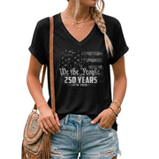 Women's Statue of Liberty V-Neck Tee "We The People" 1776-2026 Patriotic Apparel - Rust Field Wear