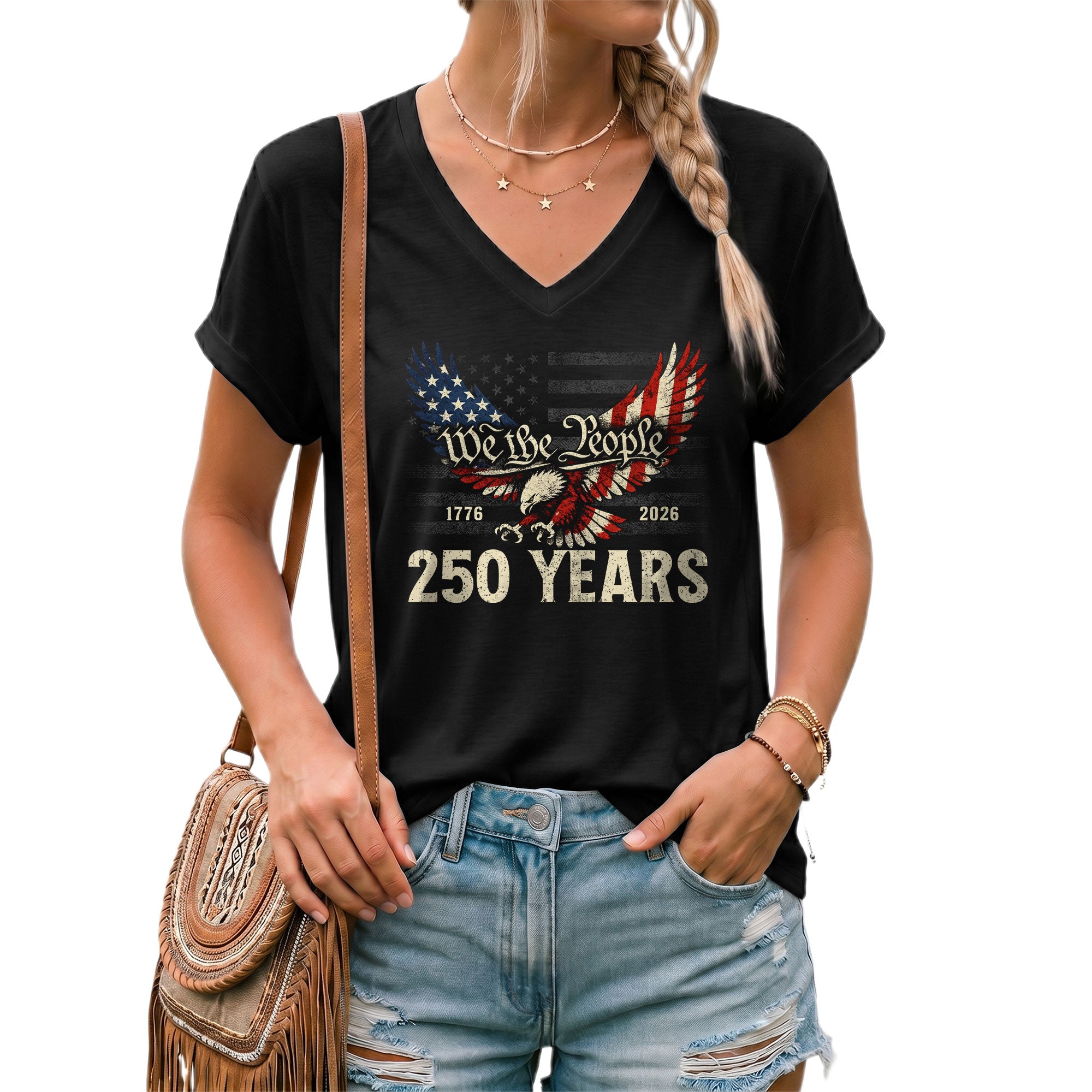 Vintage Style V-Neck Tee Women's 250th Anniversary Eagle We The People US Apparel