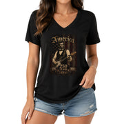 Patriotic Lincoln V-Neck Shirt Vintage 1776-2026 America 250 Years Womens Tee