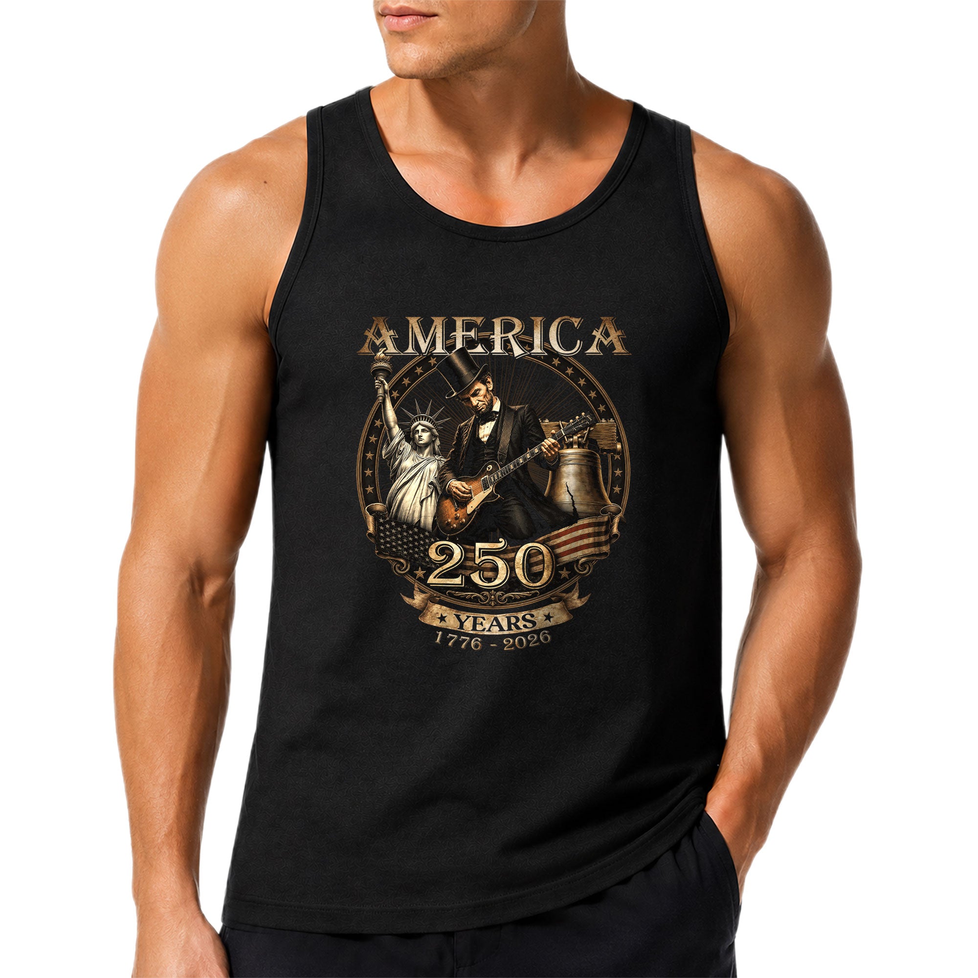Men's Graphic Tank Top Abraham Lincoln Statue of Liberty 1776-2026 Patriotic Tee